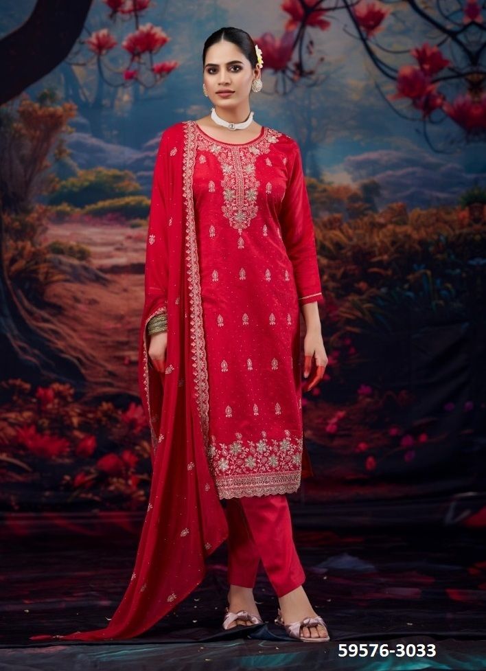 KIMAYA - Catalog # 59576 (Set of 4 Semi-Stitched / Un-Stitched Suits) by Brand FOUR DOTS