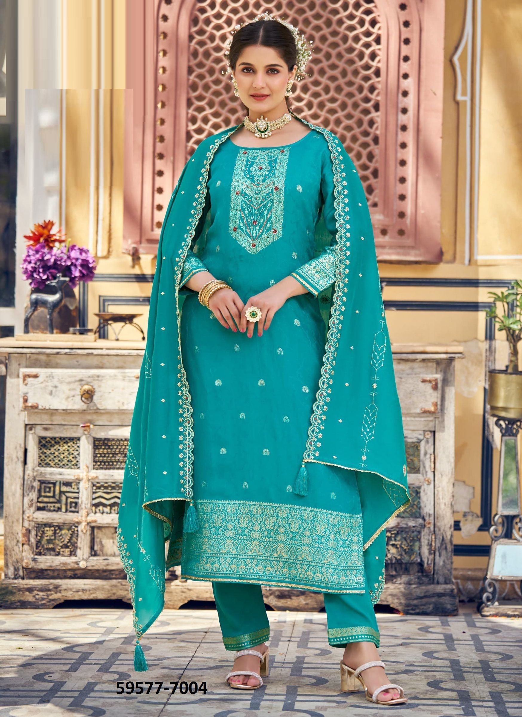 SAVITRI - Catalog # 59577 (Set of 4 Readymade Salwar Suits) by Brand RANGOON