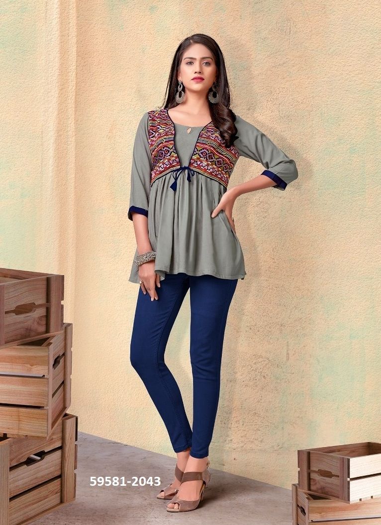 NORA 2 - Catalog # 59581 (Set of 3 Readymade Women's Kurtis / Tops) by Brand AABHARAN NORA 2 - Catalog # 59581 (Set of 3 Readymade Women's Kurtis / Tops) by Brand AABHARAN
