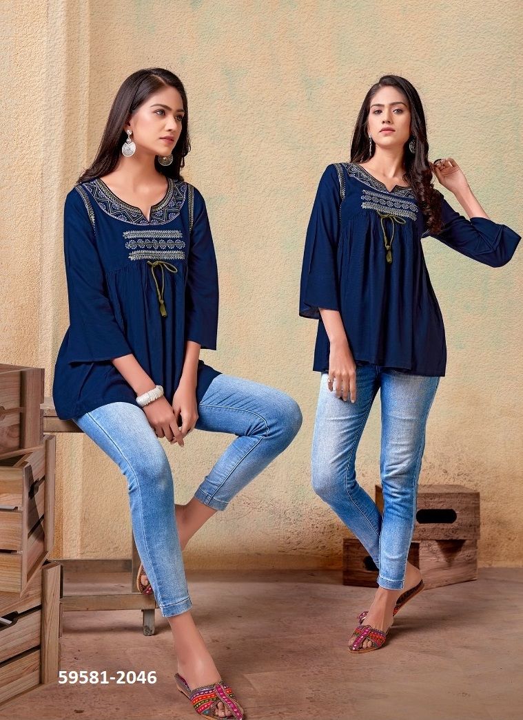 NORA 2 - Catalog # 59581 (Set of 3 Readymade Women's Kurtis / Tops) by Brand AABHARAN NORA 2 - Catalog # 59581 (Set of 3 Readymade Women's Kurtis / Tops) by Brand AABHARAN