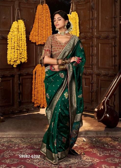 KIKI SILK - Catalog # 59582 (Set of 5 Sarees) by Brand KIRA FASHIONS