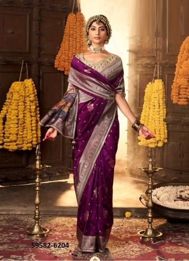 KIKI SILK - Catalog # 59582 (Set of 5 Sarees) by Brand KIRA FASHIONS