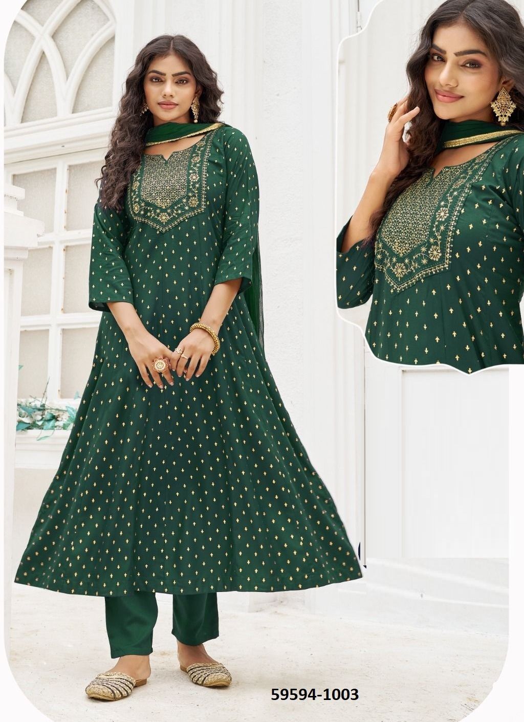 GOLD STAR - Catalog # 59594 (Set of 6 Readymade Salwar Suits) by Brand BLUE HILLS