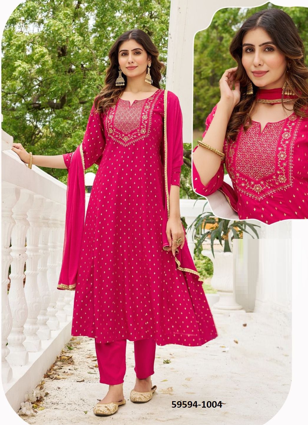 GOLD STAR - Catalog # 59594 (Set of 6 Readymade Salwar Suits) by Brand BLUE HILLS