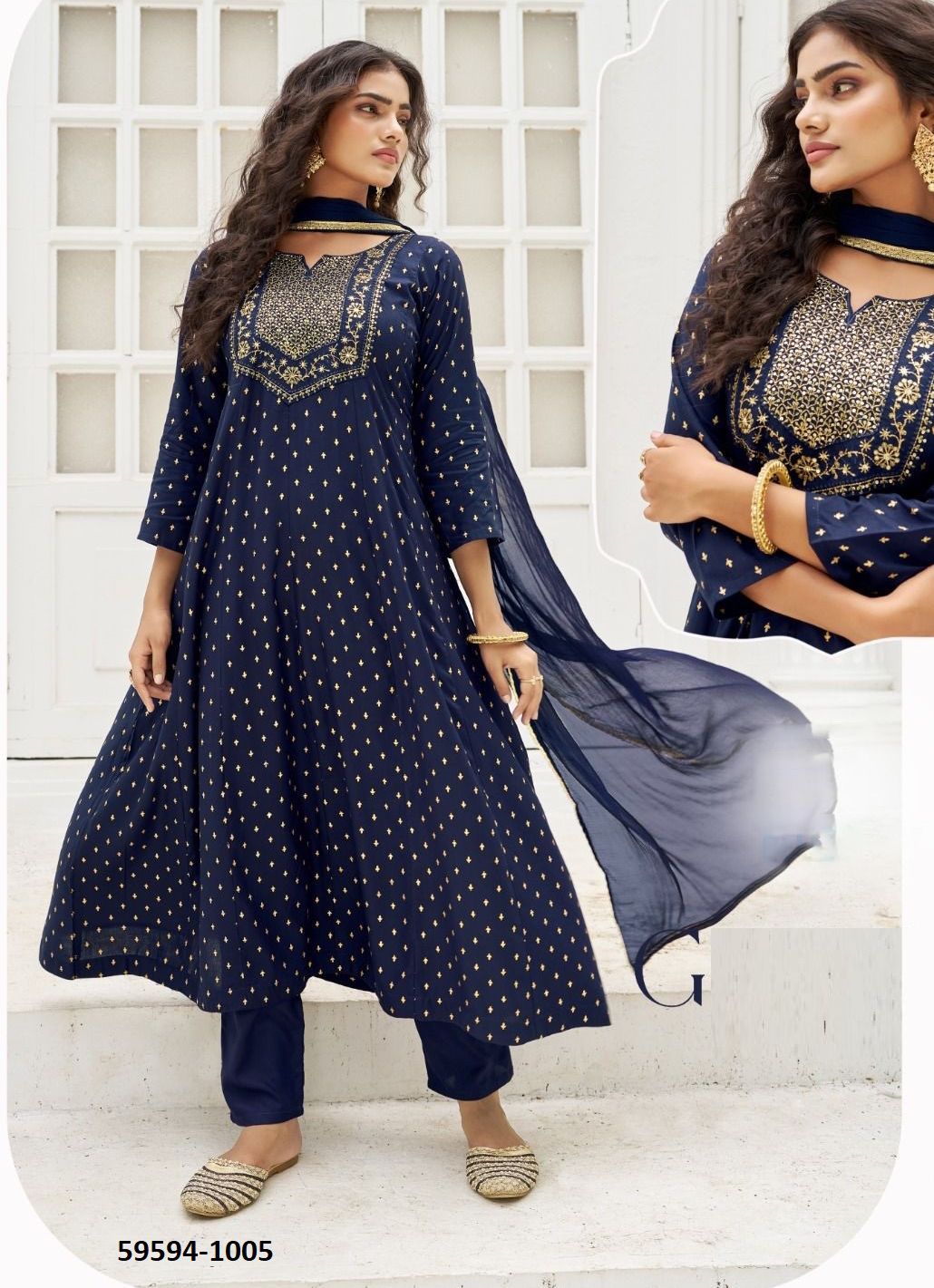 GOLD STAR - Catalog # 59594 (Set of 6 Readymade Salwar Suits) by Brand BLUE HILLS