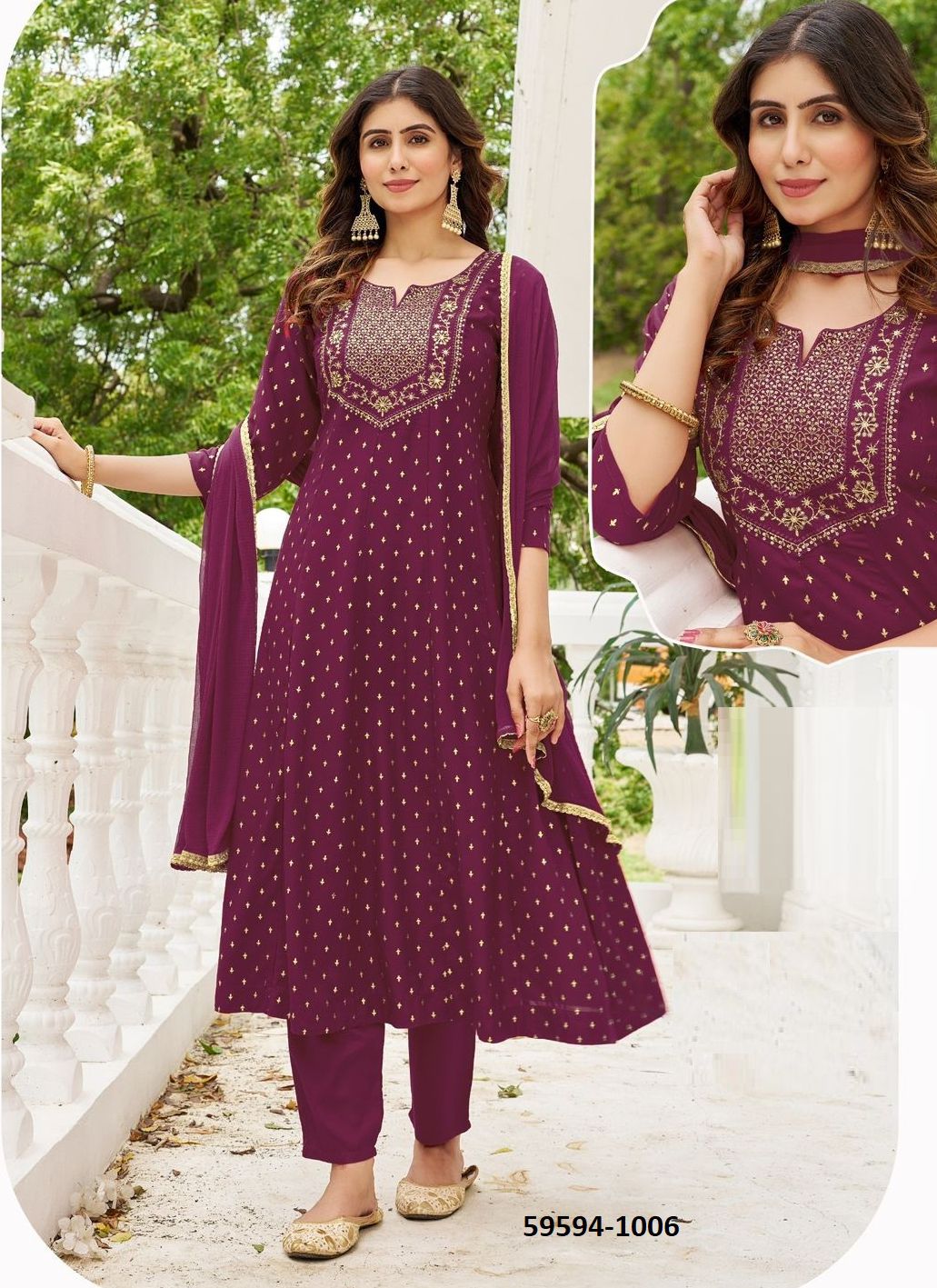 GOLD STAR - Catalog # 59594 (Set of 6 Readymade Salwar Suits) by Brand BLUE HILLS