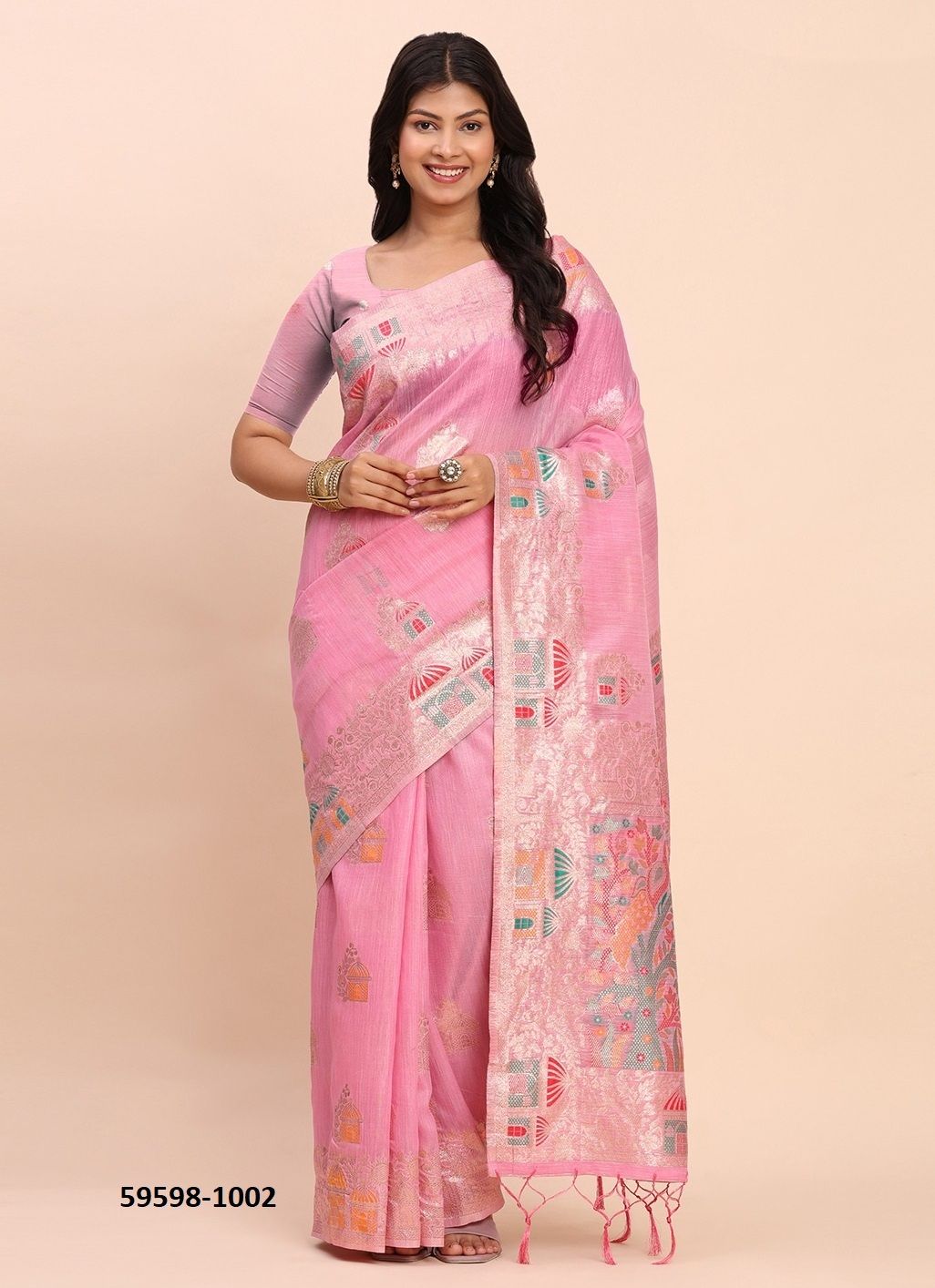 LINEN STORI - Catalog # 59598 (Set of 4 Sarees) by Brand MEHERIYA