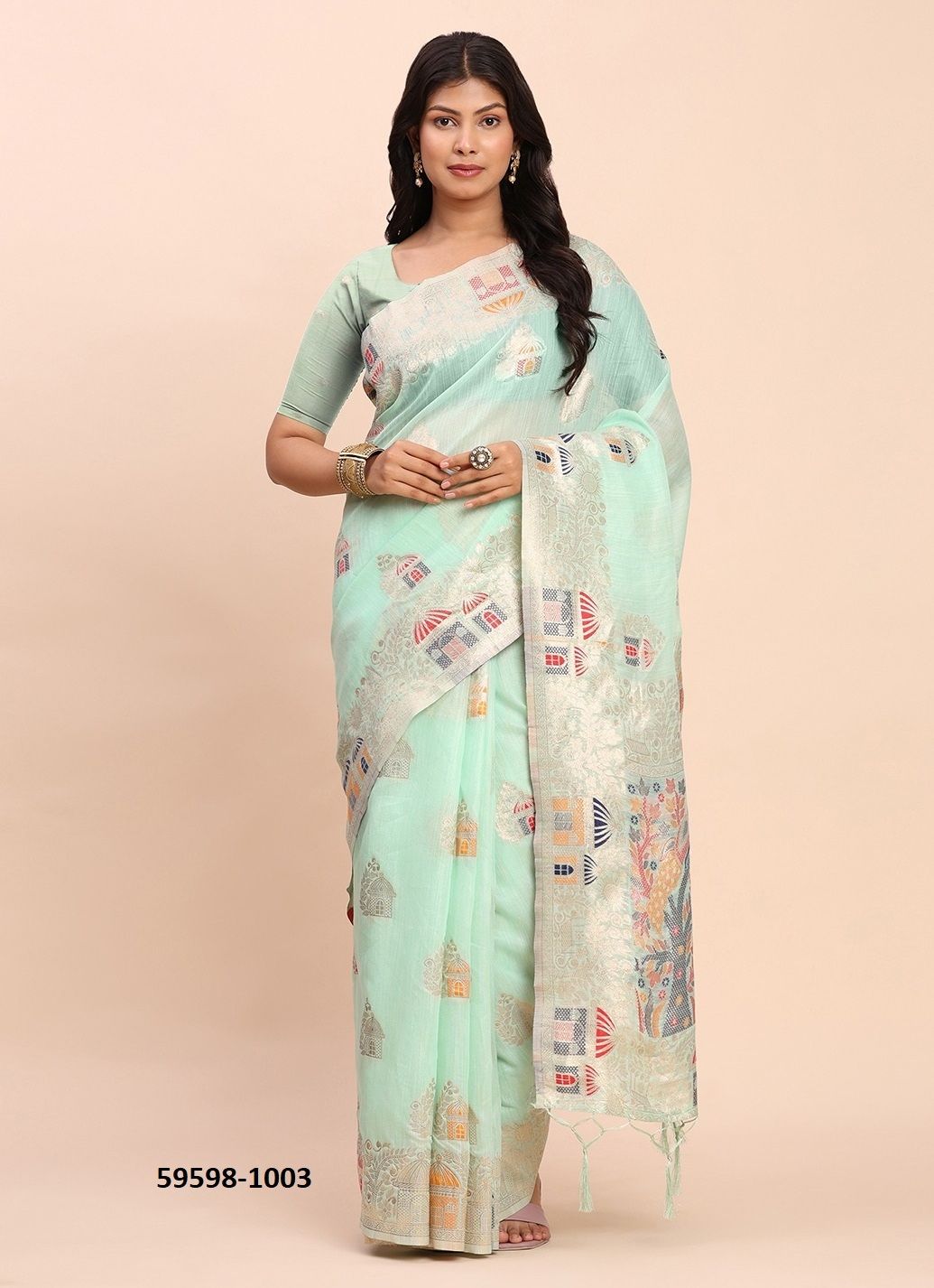 LINEN STORI - Catalog # 59598 (Set of 4 Sarees) by Brand MEHERIYA