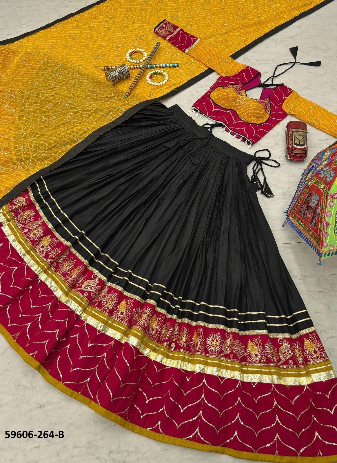 NAVRATRI SERIES 264 - Catalog # 59606 (Set of 3 Readymade Lehengas) by Brand MEHERIYA