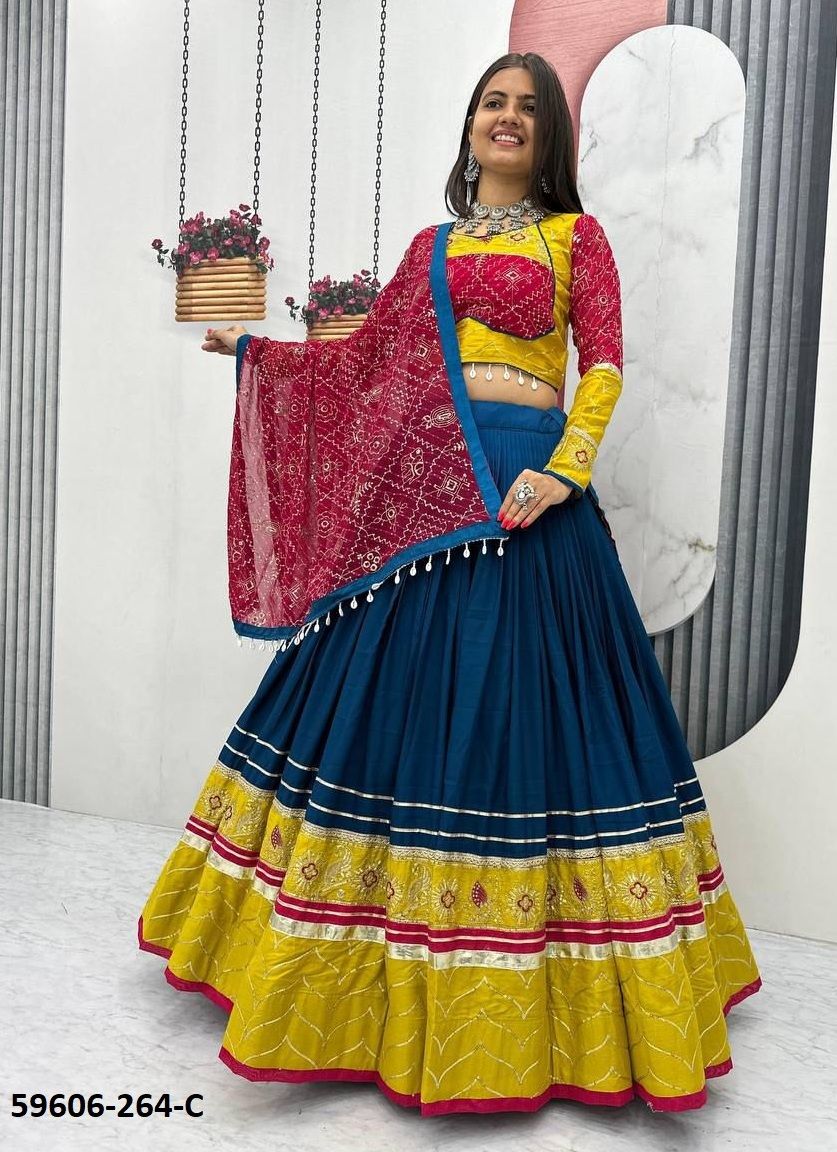 NAVRATRI SERIES 264 - Catalog # 59606 (Set of 3 Readymade Lehengas) by Brand MEHERIYA