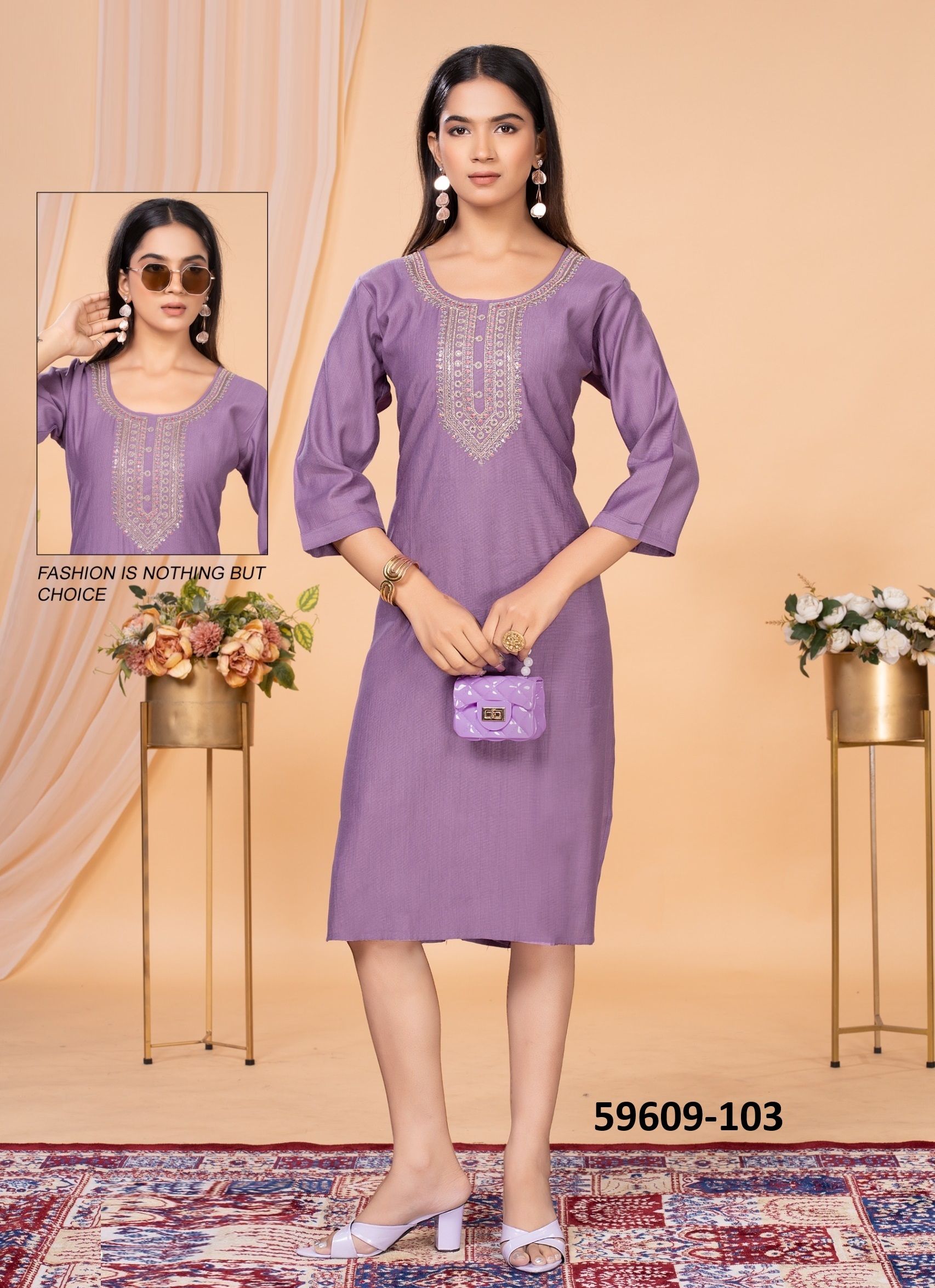 TASVEER - Catalog # 59609 (Set of 6 Readymade Women's Kurtis / Tops) by Brand DEE CEE