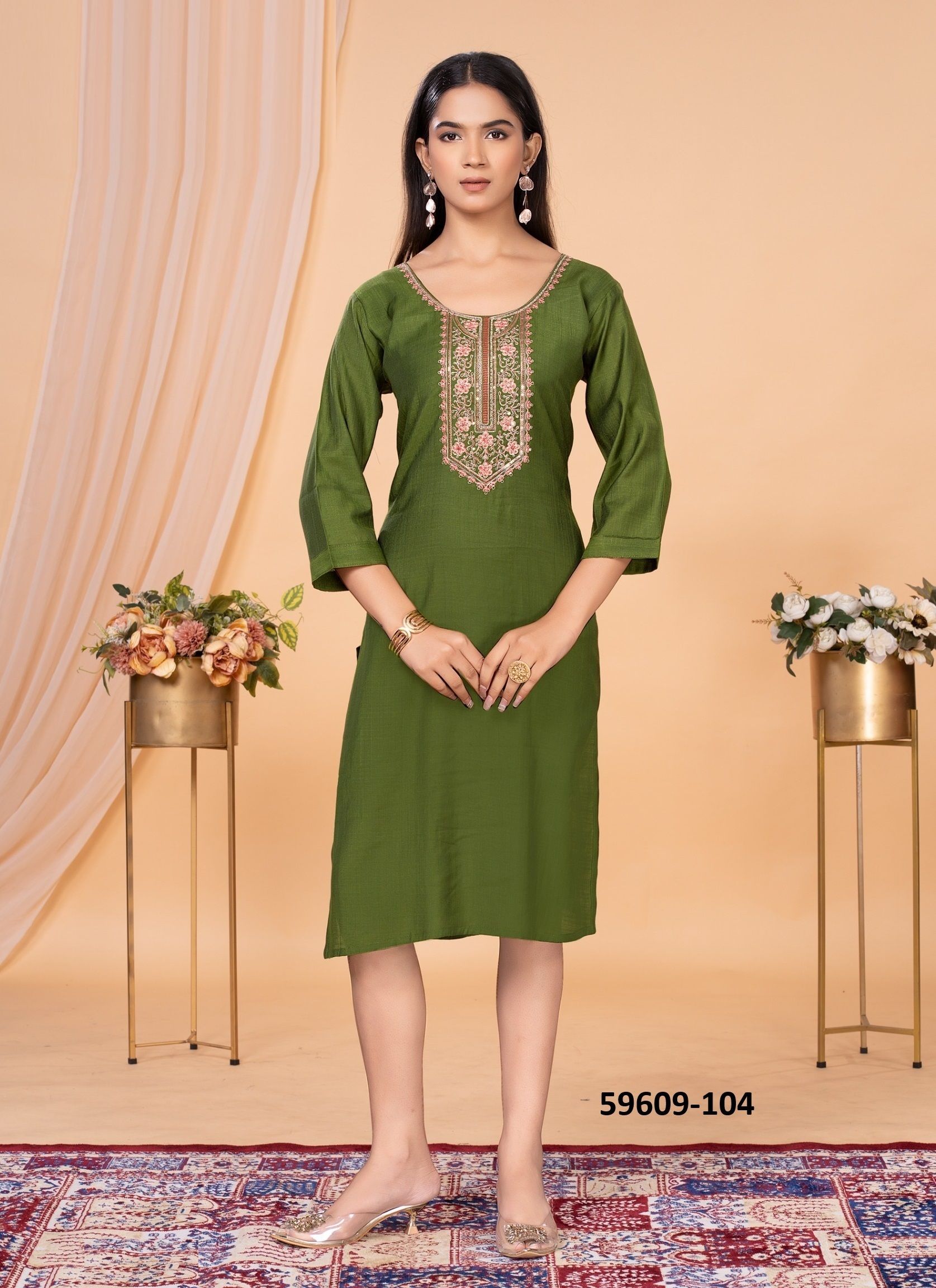 TASVEER - Catalog # 59609 (Set of 6 Readymade Women's Kurtis / Tops) by Brand DEE CEE