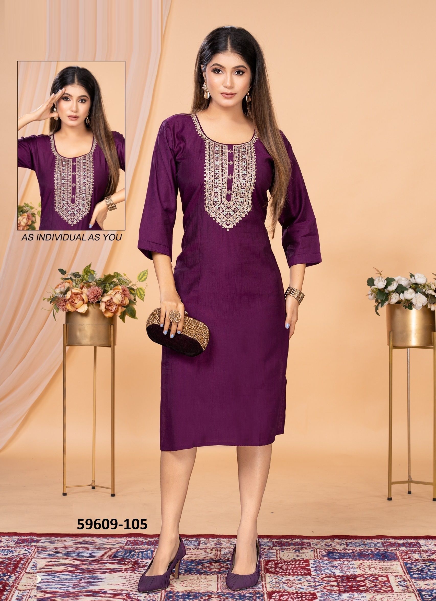 TASVEER - Catalog # 59609 (Set of 6 Readymade Women's Kurtis / Tops) by Brand DEE CEE