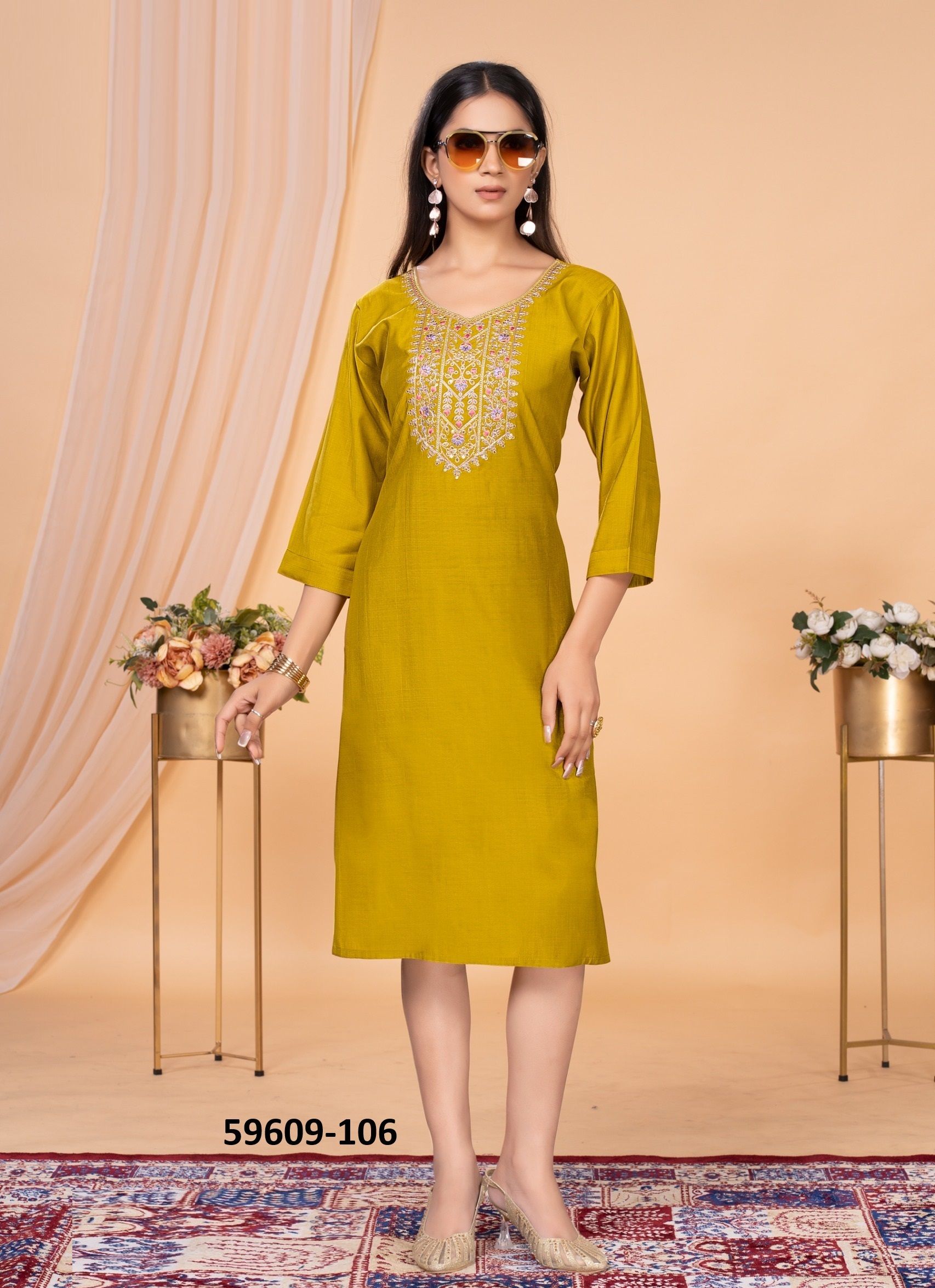 TASVEER - Catalog # 59609 (Set of 6 Readymade Women's Kurtis / Tops) by Brand DEE CEE