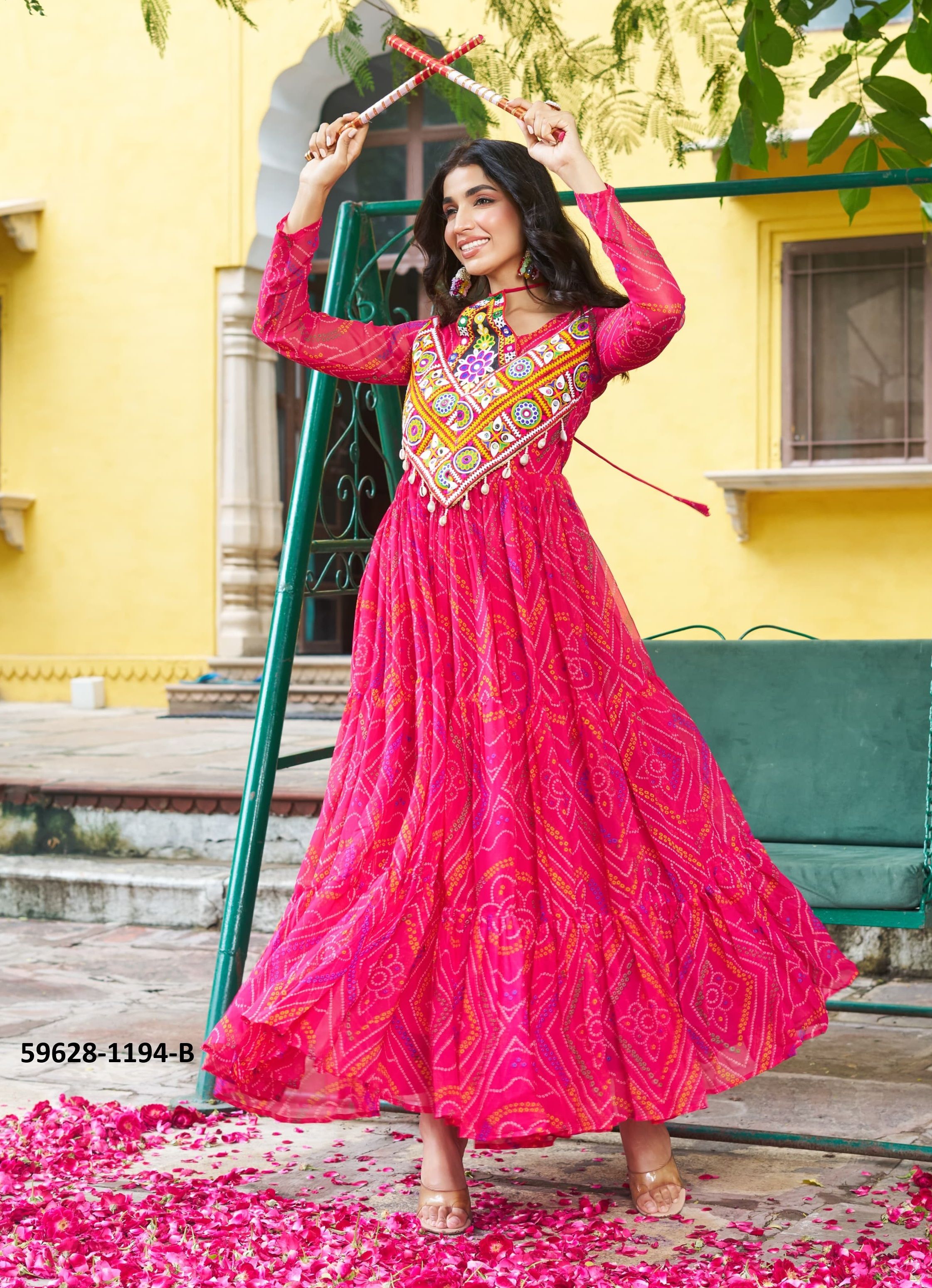 NAVRATRI SERIES 1194 - Catalog # 59628 (Set of 4 Readymade Gowns) by Brand AABHARAN