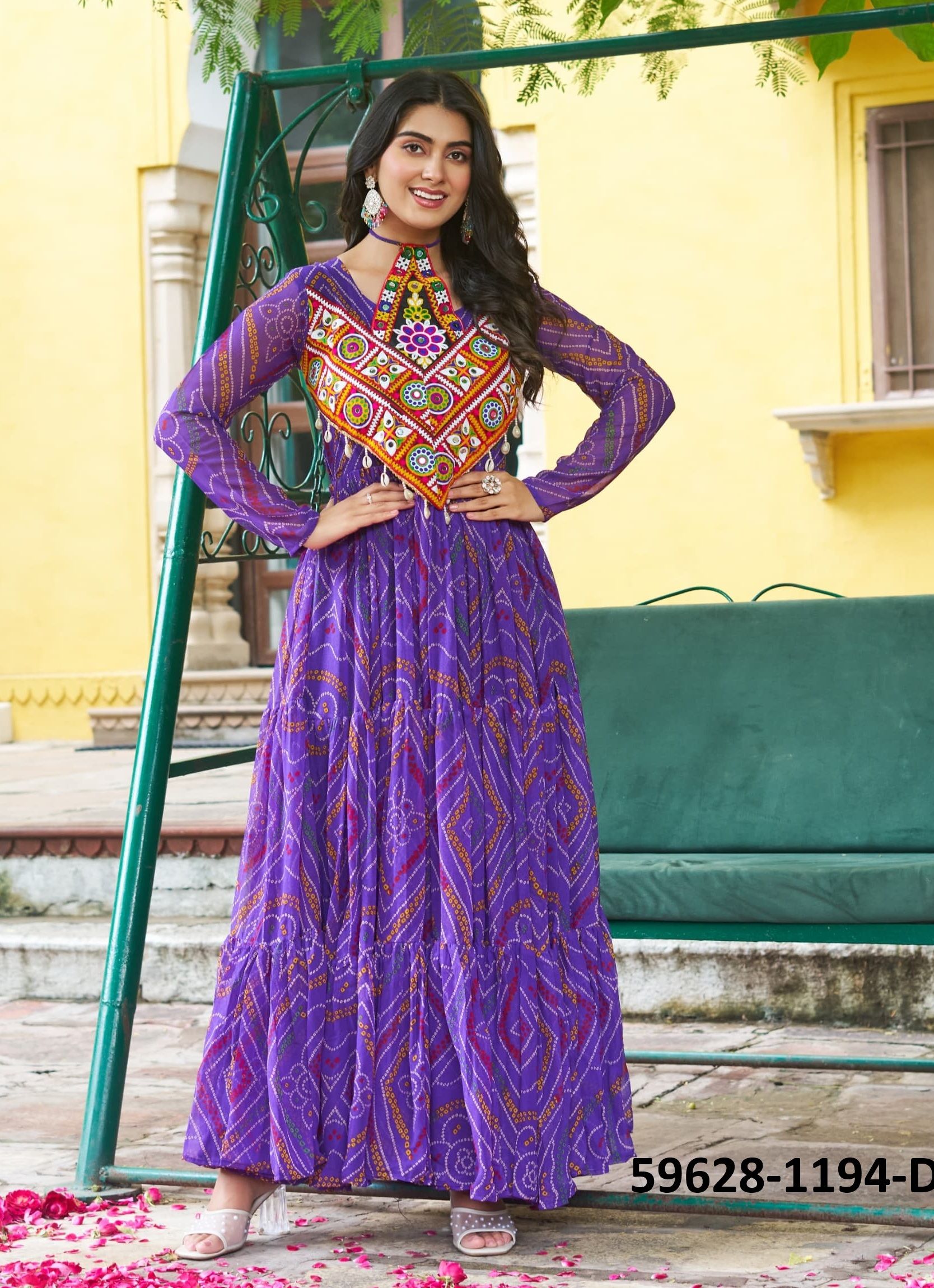 NAVRATRI SERIES 1194 - Catalog # 59628 (Set of 4 Readymade Gowns) by Brand AABHARAN