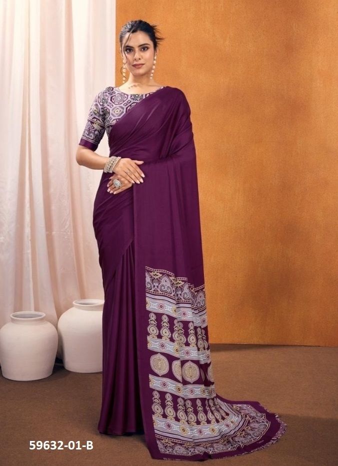 PURE AJRAKH PRINT 1 - Catalog # 59632 (Set of 5 Sarees) by Brand RAJTEX FABRICS