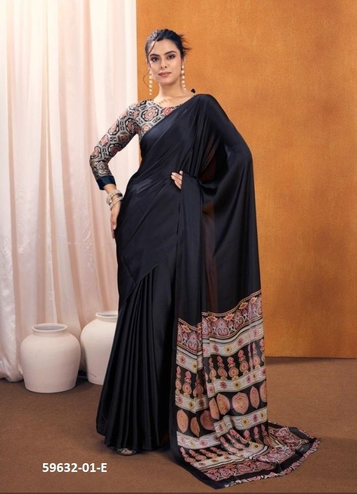 PURE AJRAKH PRINT 1 - Catalog # 59632 (Set of 5 Sarees) by Brand RAJTEX FABRICS