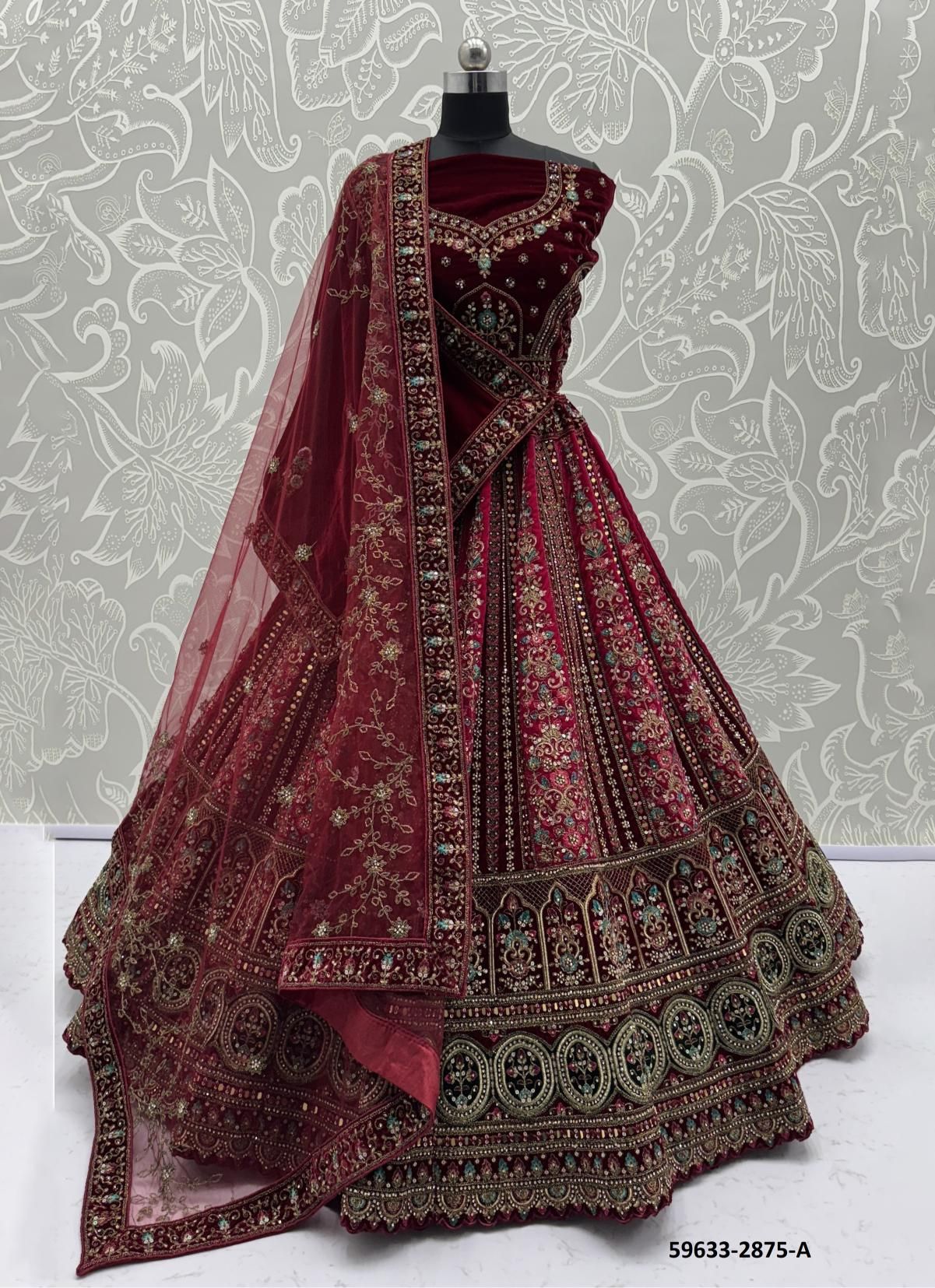 SERIES 2874-2877 - Catalog # 59633 (Set of 10 Semi-Stitched Lehengas) by Brand MEHERIYA