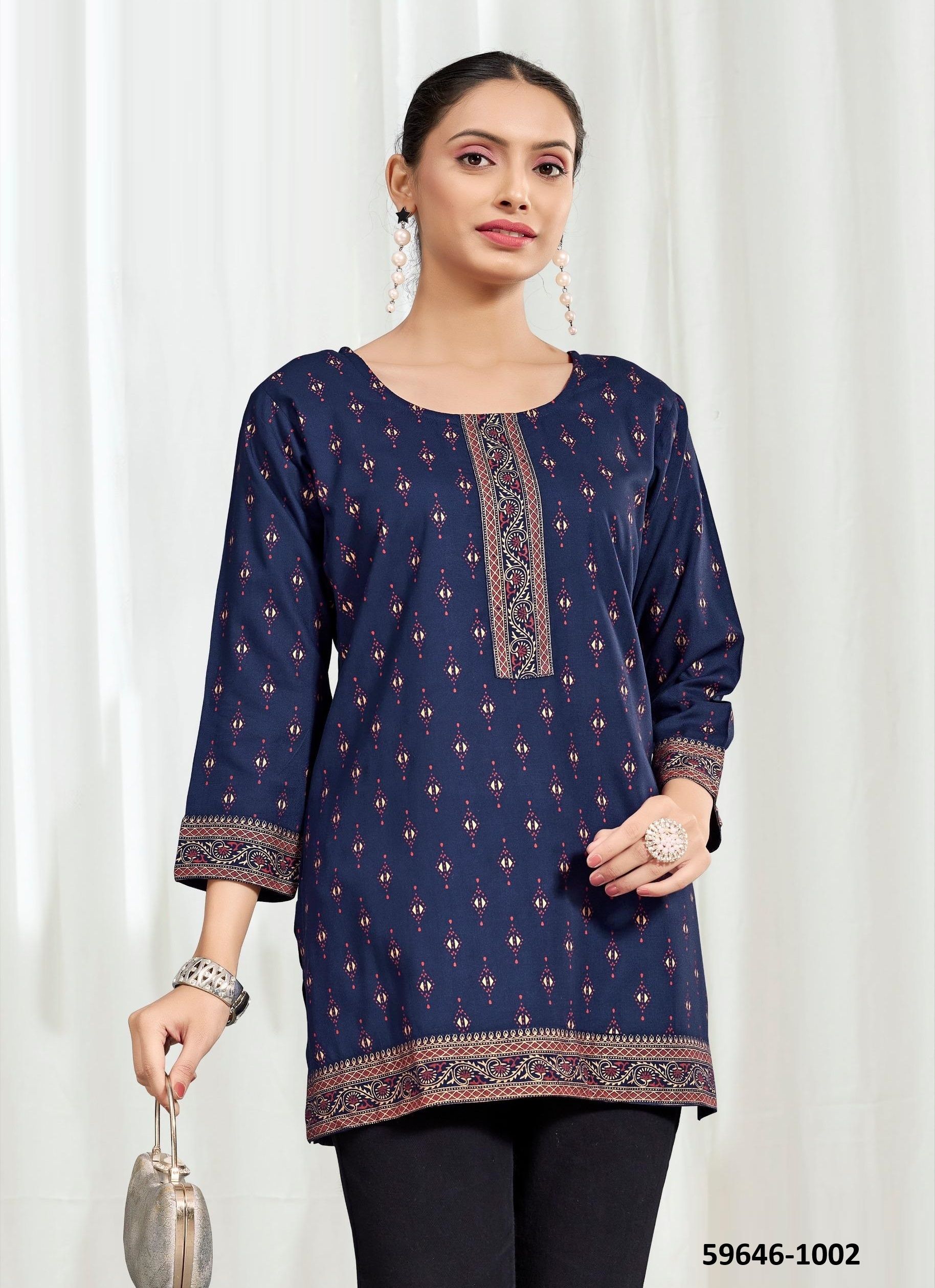 KUKU 2 - Catalog # 59646 (Set of 8 Readymade Women's Kurtis / Tops) by Brand SANGEET
