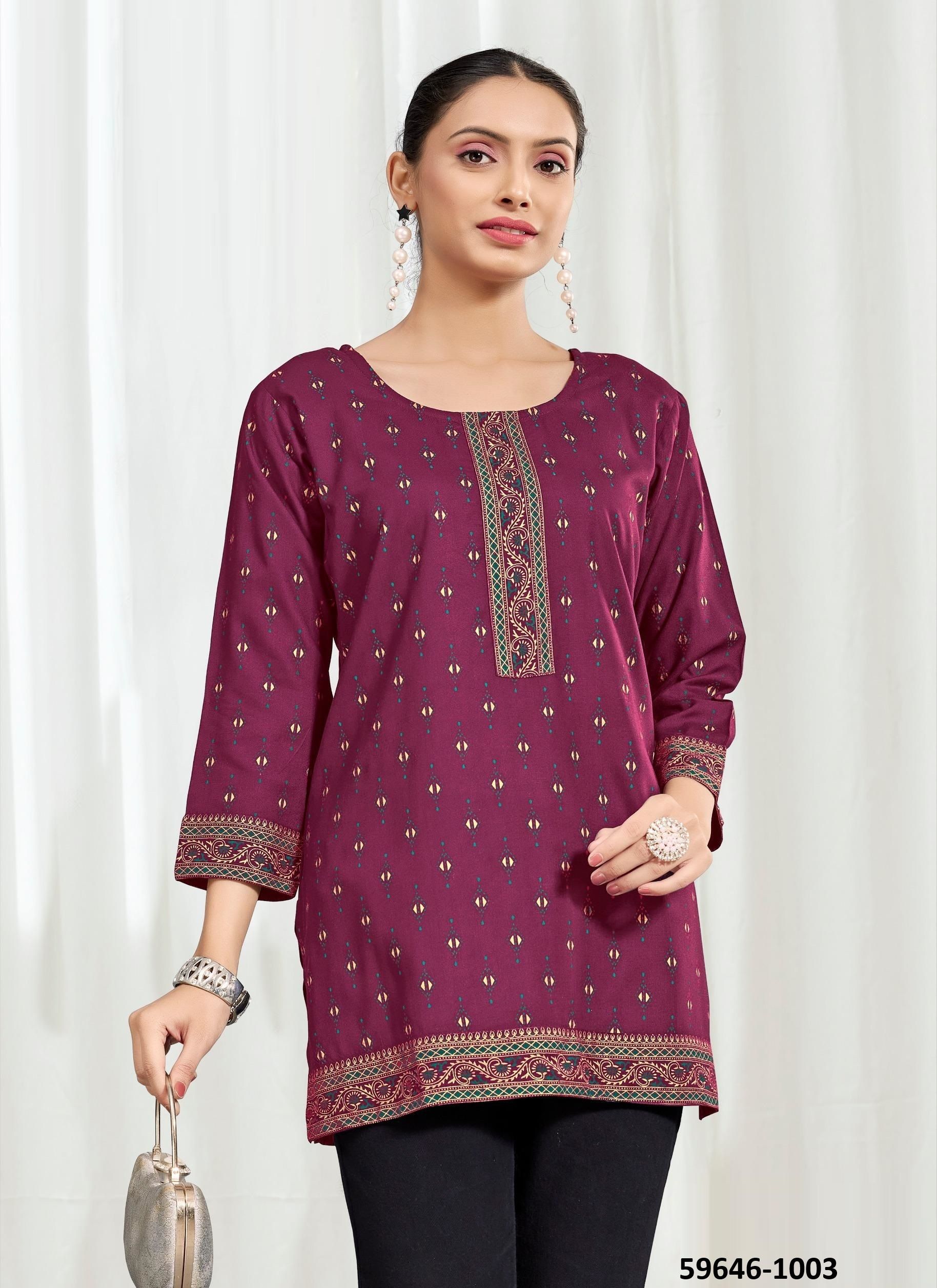 KUKU 2 - Catalog # 59646 (Set of 8 Readymade Women's Kurtis / Tops) by Brand SANGEET
