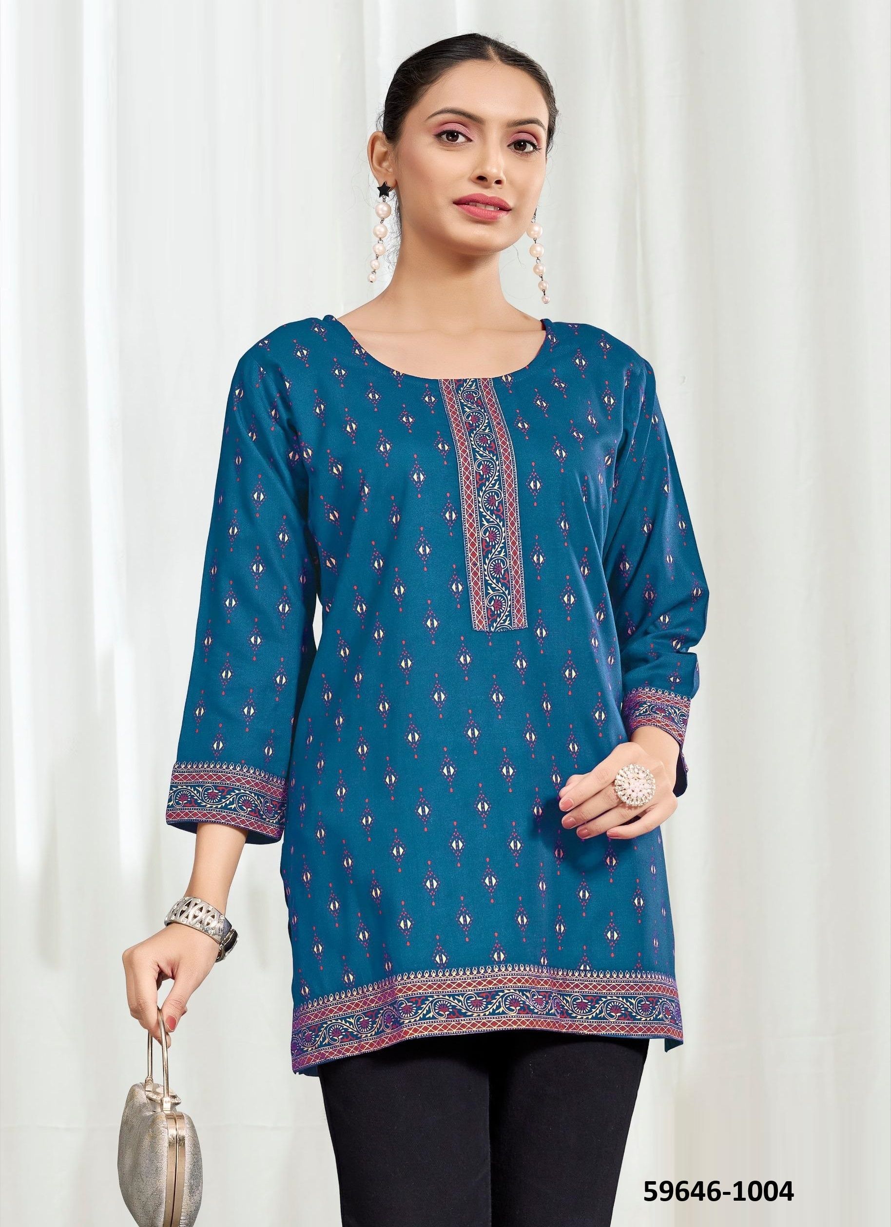 KUKU 2 - Catalog # 59646 (Set of 8 Readymade Women's Kurtis / Tops) by Brand SANGEET