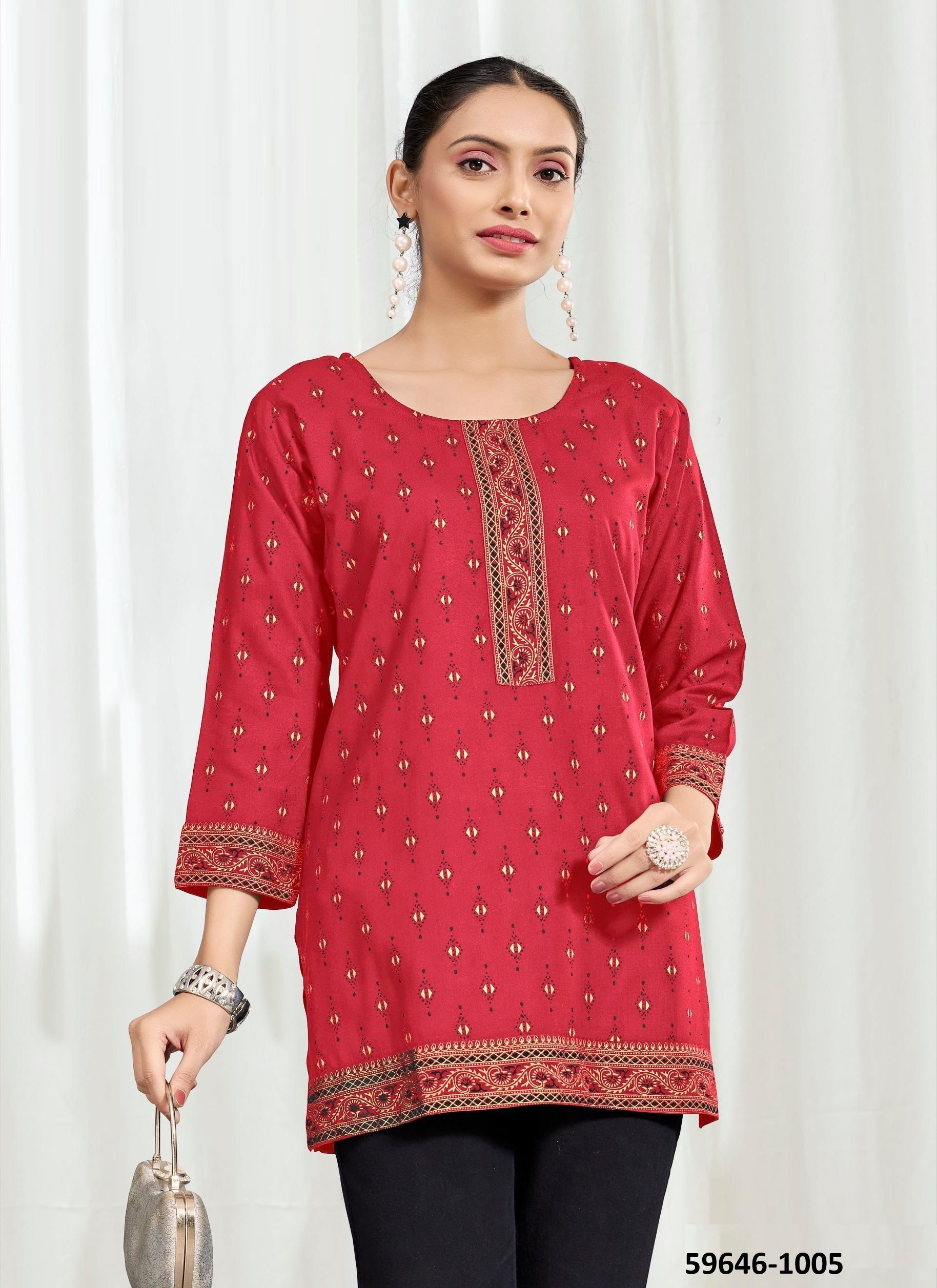 KUKU 2 - Catalog # 59646 (Set of 8 Readymade Women's Kurtis / Tops) by Brand SANGEET