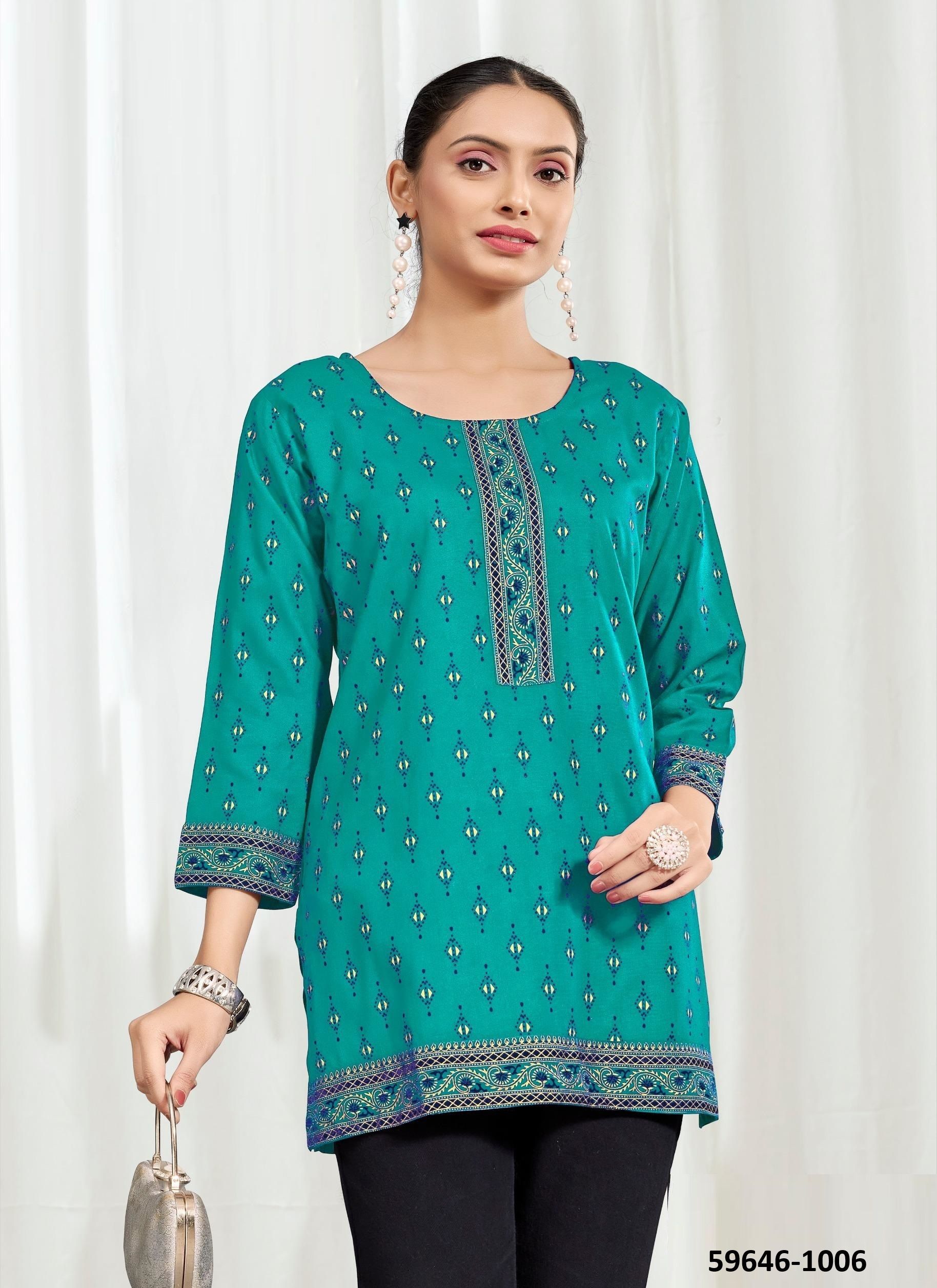 KUKU 2 - Catalog # 59646 (Set of 8 Readymade Women's Kurtis / Tops) by Brand SANGEET