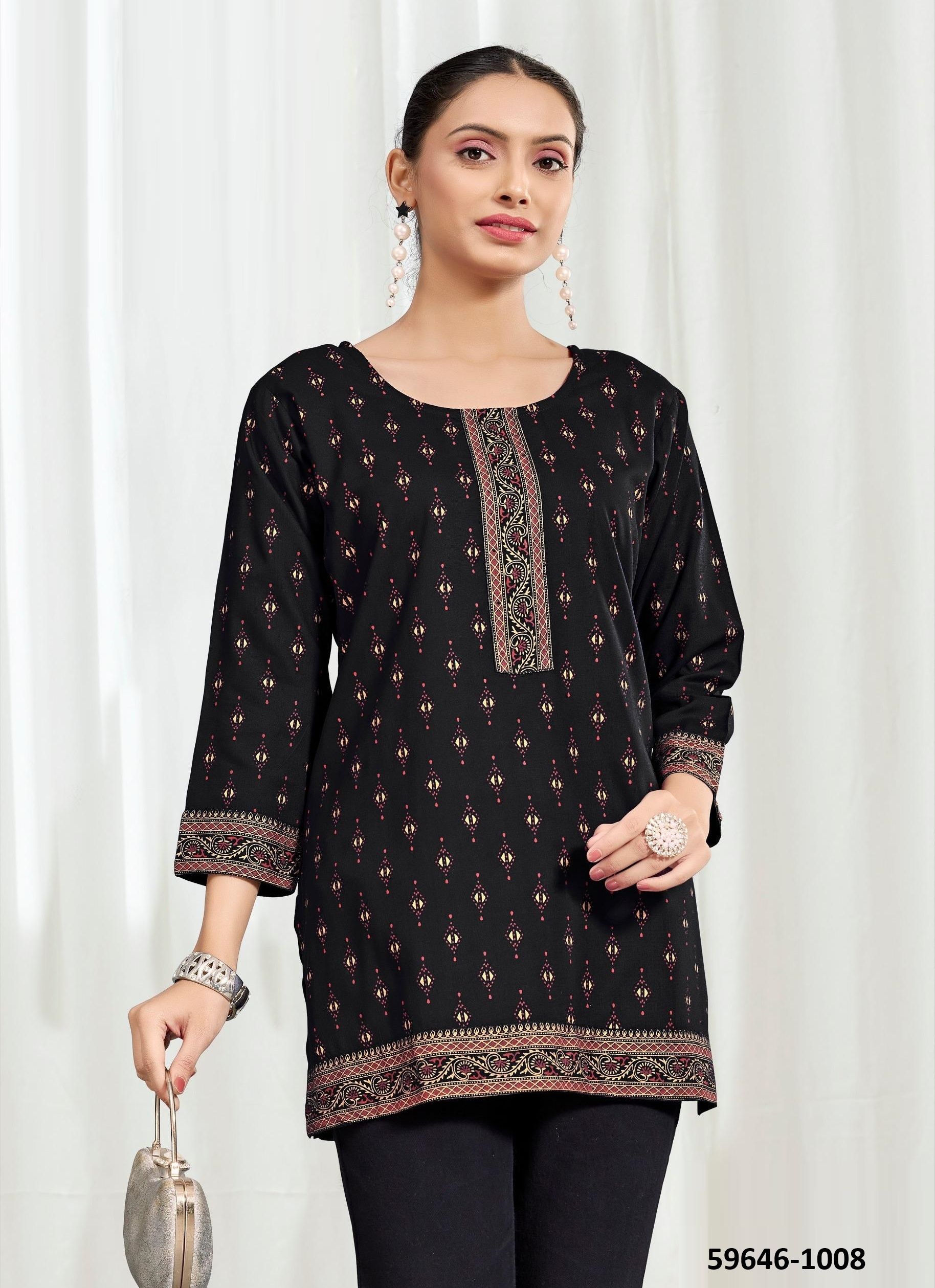 KUKU 2 - Catalog # 59646 (Set of 8 Readymade Women's Kurtis / Tops) by Brand SANGEET