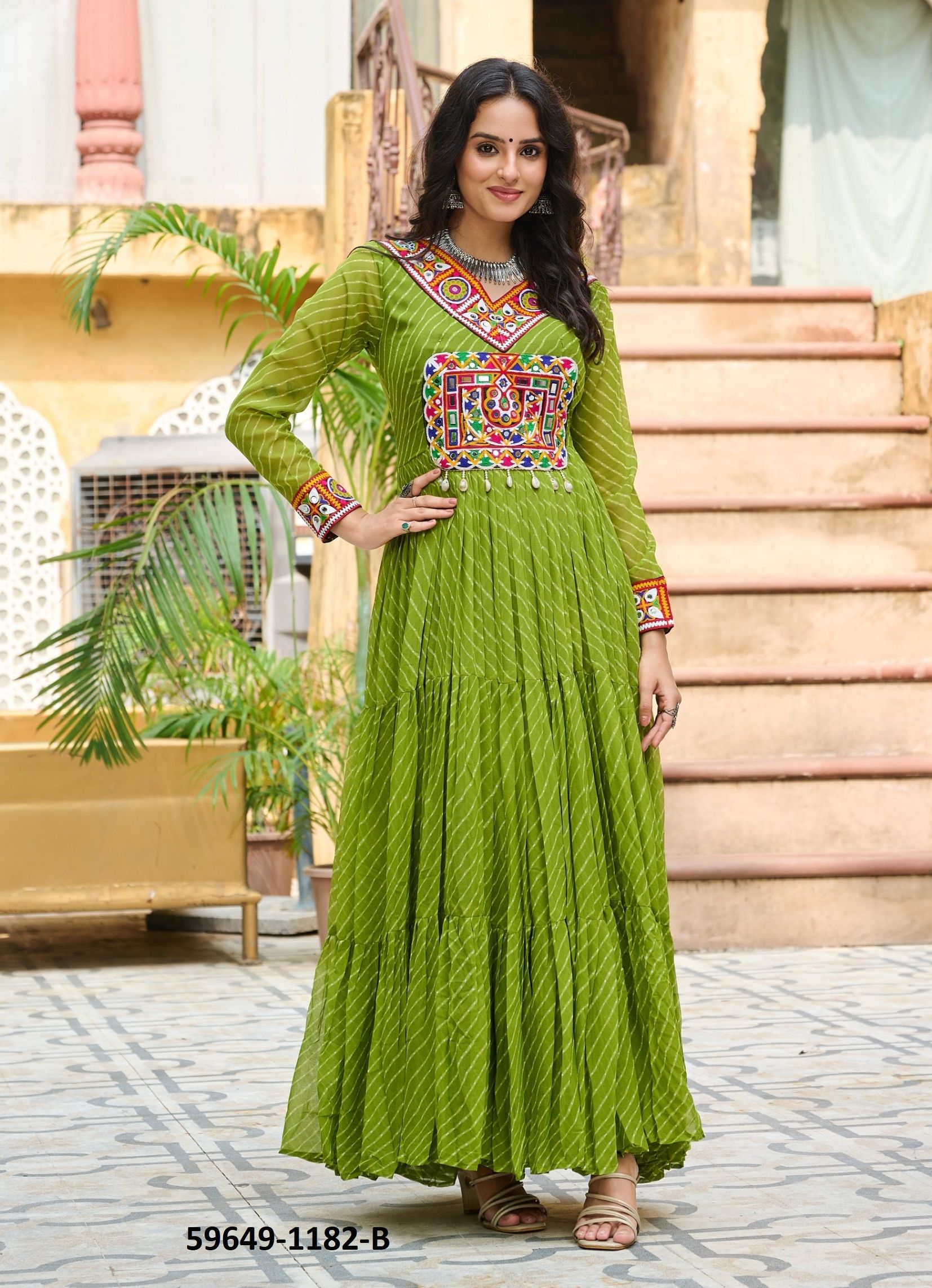 NAVRATRI SERIES 1182 - Catalog # 59649 (Set of 4 Readymade Gowns) by Brand DESI MUSE