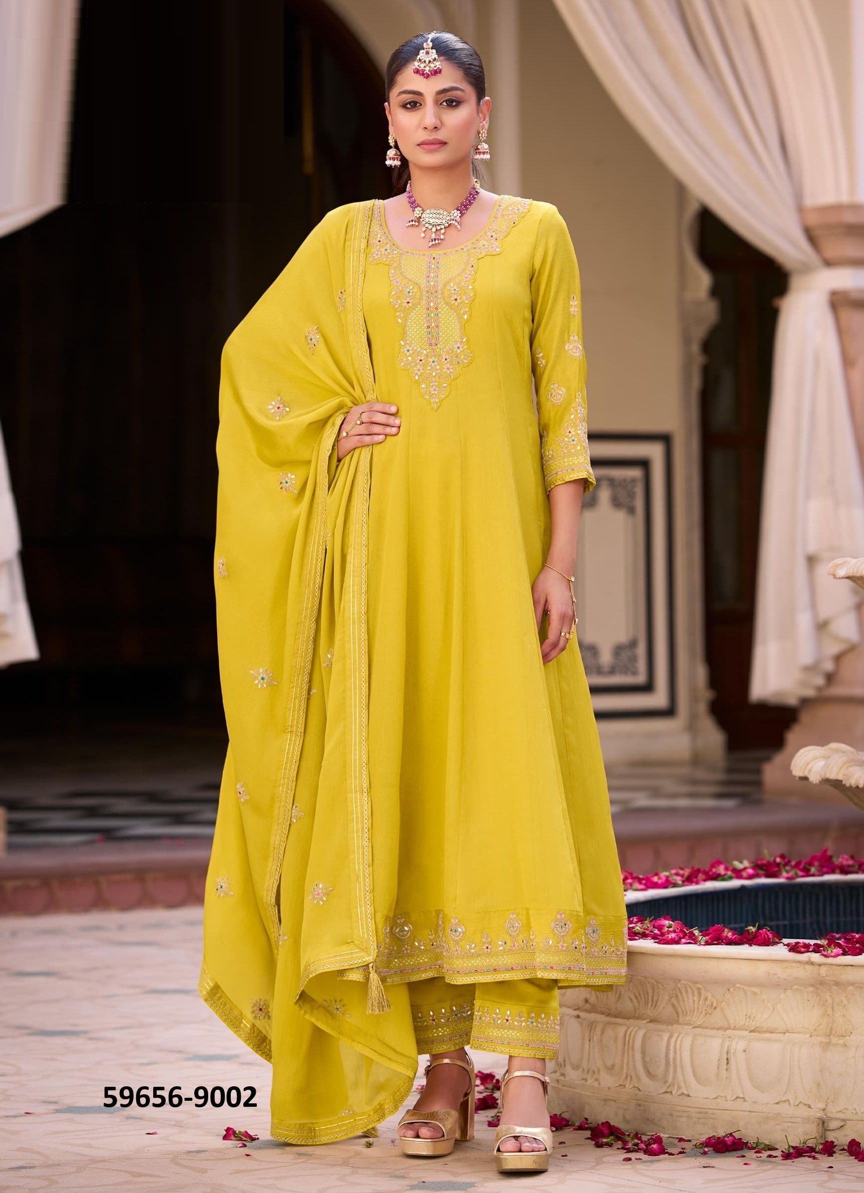RAKSHA - Catalog # 59656 (Set of 4 Readymade Salwar Suits) by Brand RANGOON