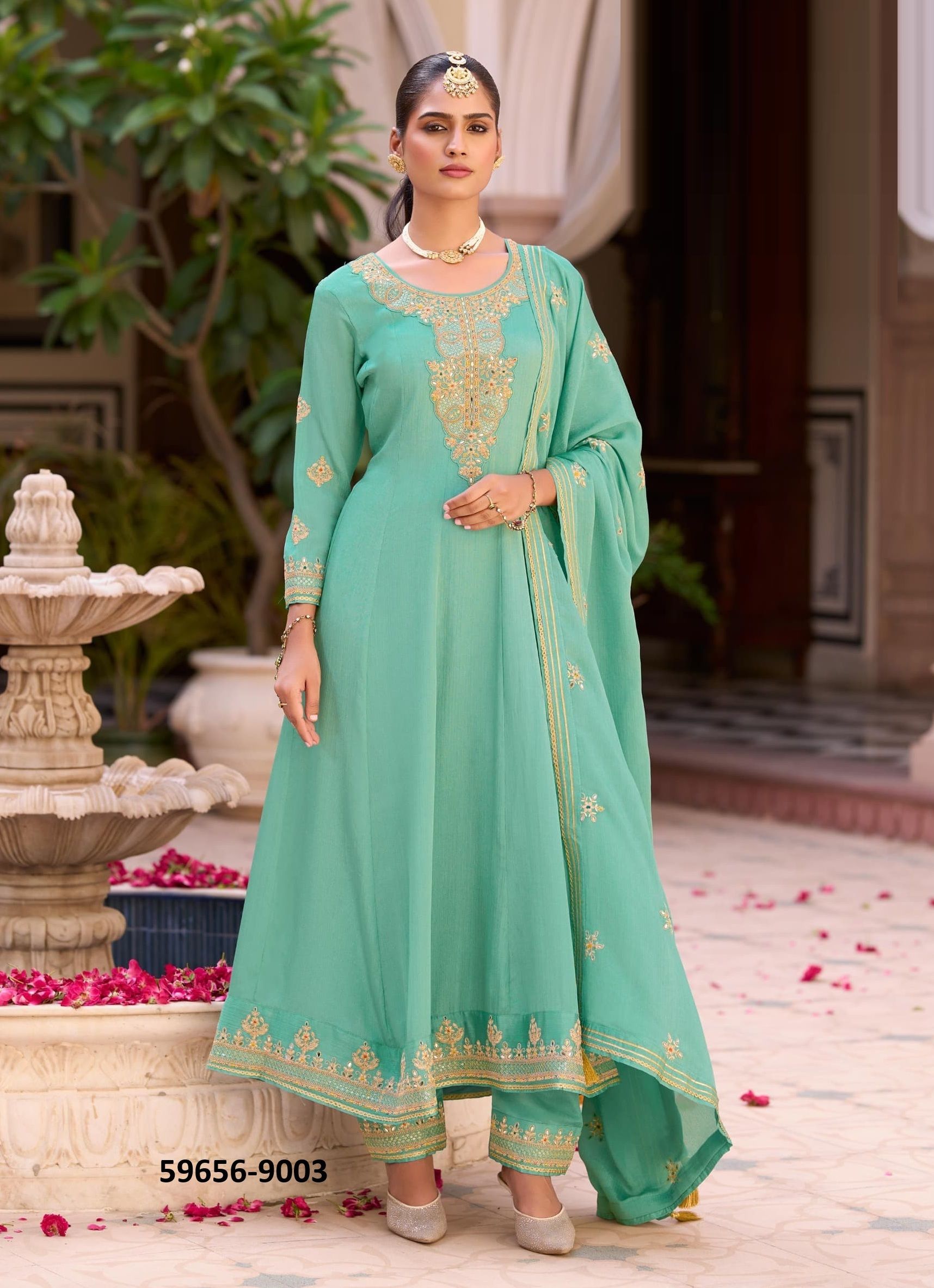 RAKSHA - Catalog # 59656 (Set of 4 Readymade Salwar Suits) by Brand RANGOON