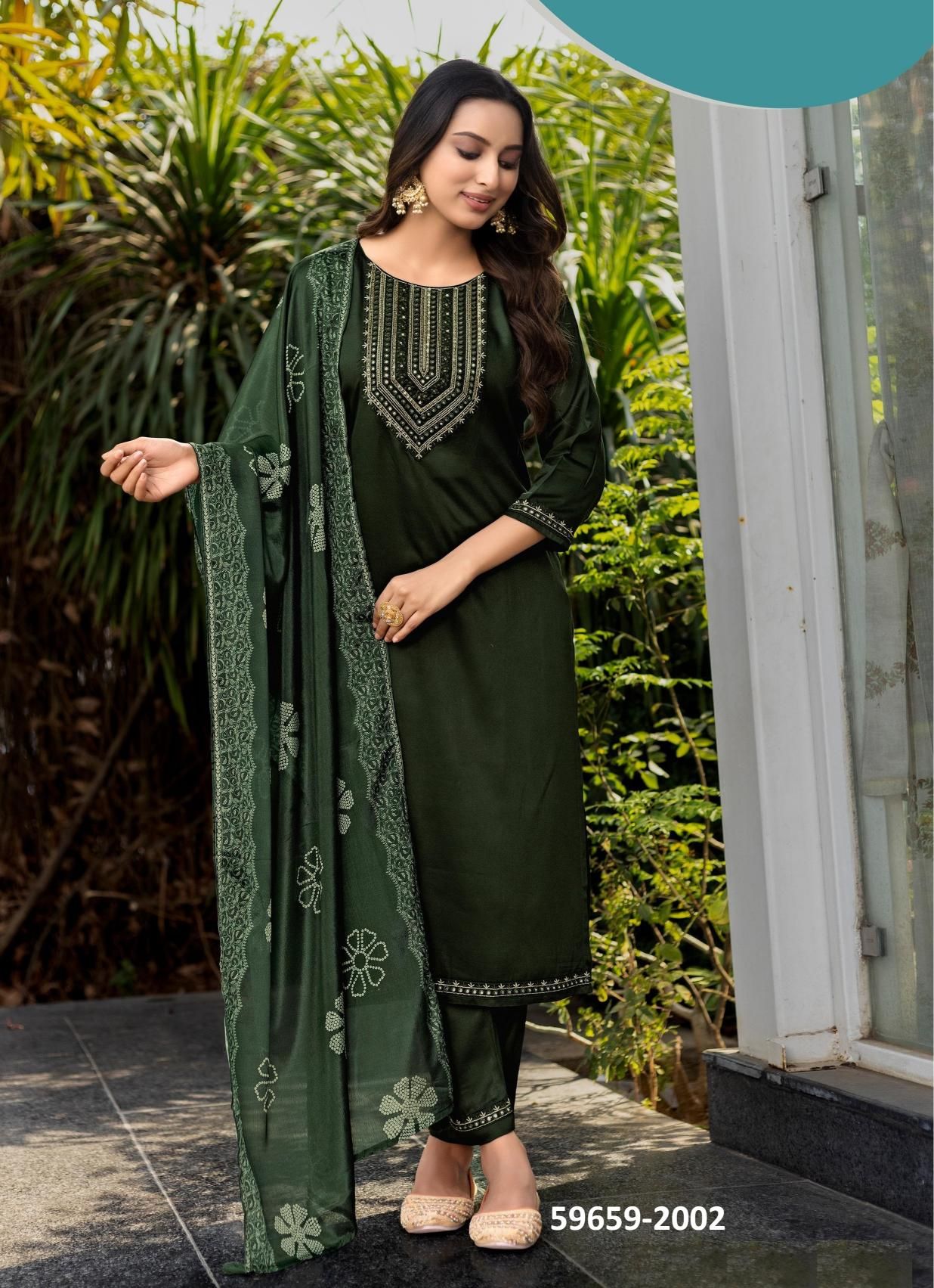 FITOOR - Catalog # 59659 (Set of 6 Readymade Salwar Suits) by Brand KADLEE FASHION
