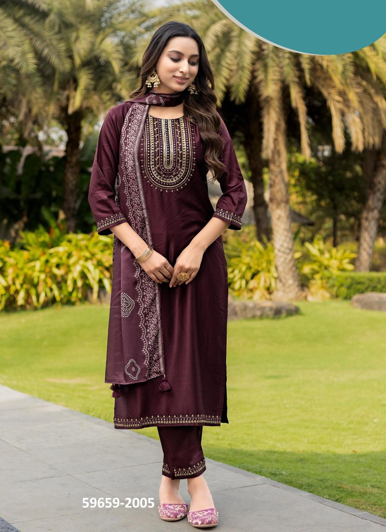 FITOOR - Catalog # 59659 (Set of 6 Readymade Salwar Suits) by Brand KADLEE FASHION