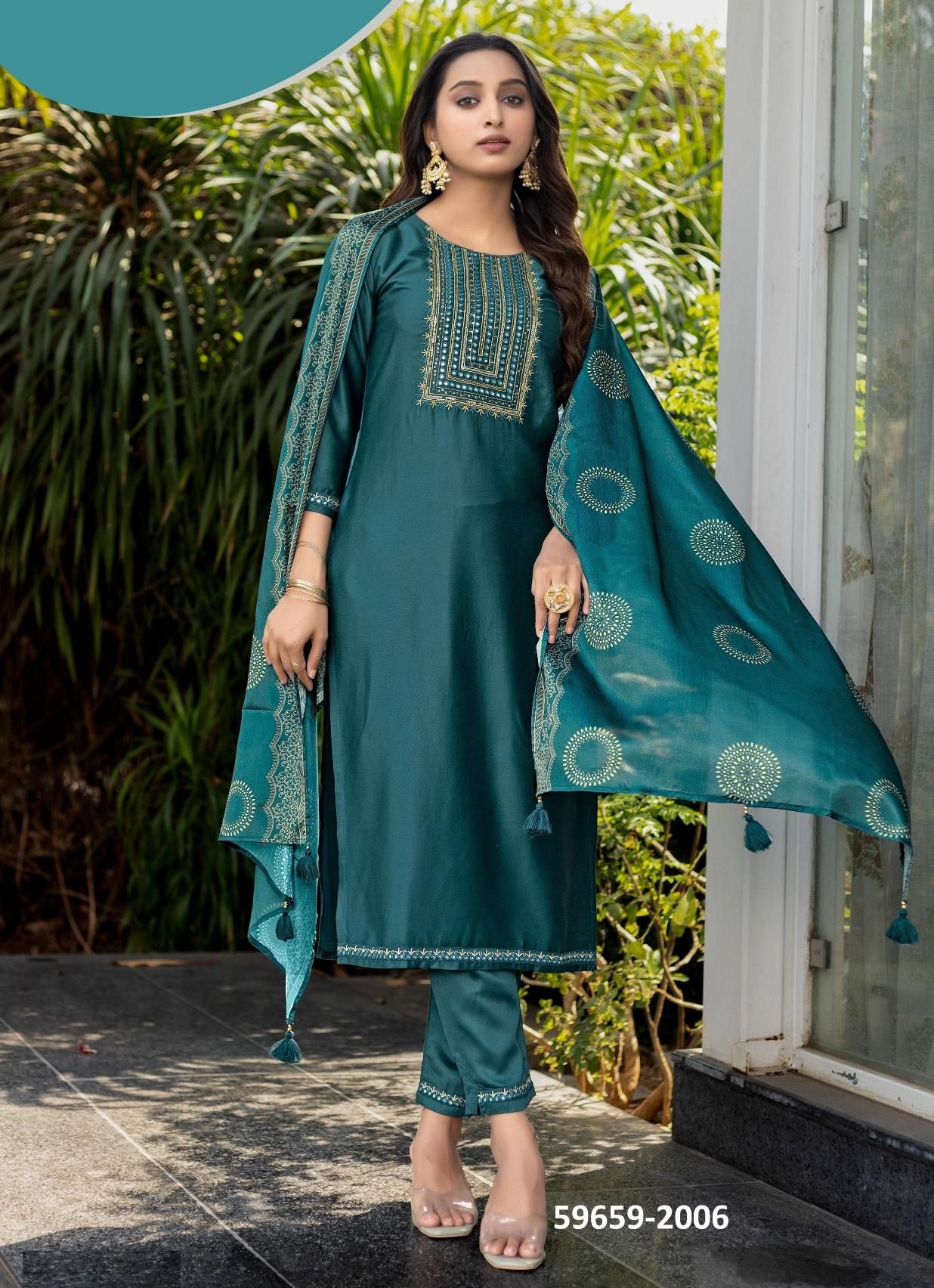FITOOR - Catalog # 59659 (Set of 6 Readymade Salwar Suits) by Brand KADLEE FASHION