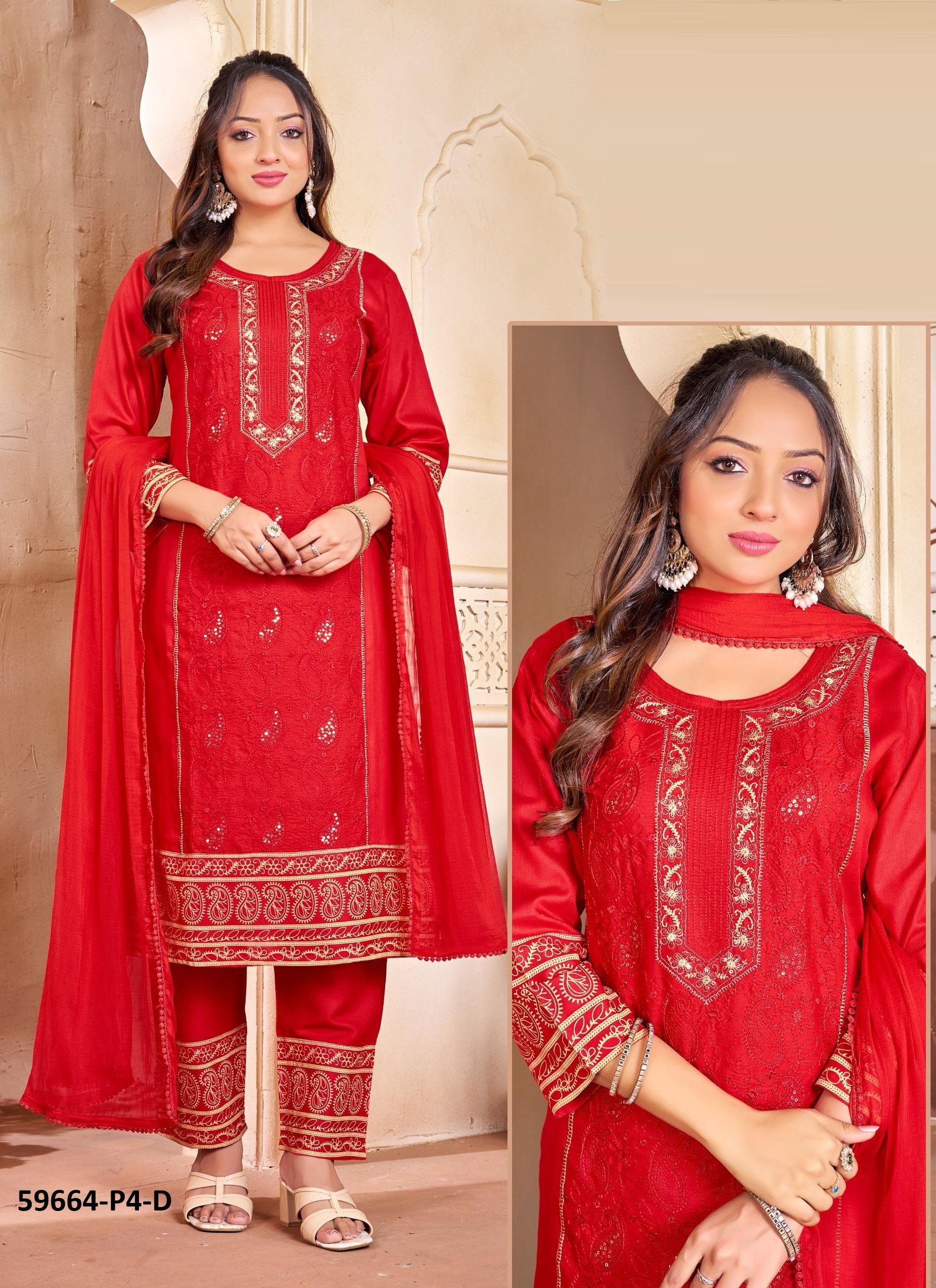 RAYON P4 - Catalog # 59664 (Set of 7 SIZE-SETS [Readymade Salwar Suits]) by Brand RED FEATHER