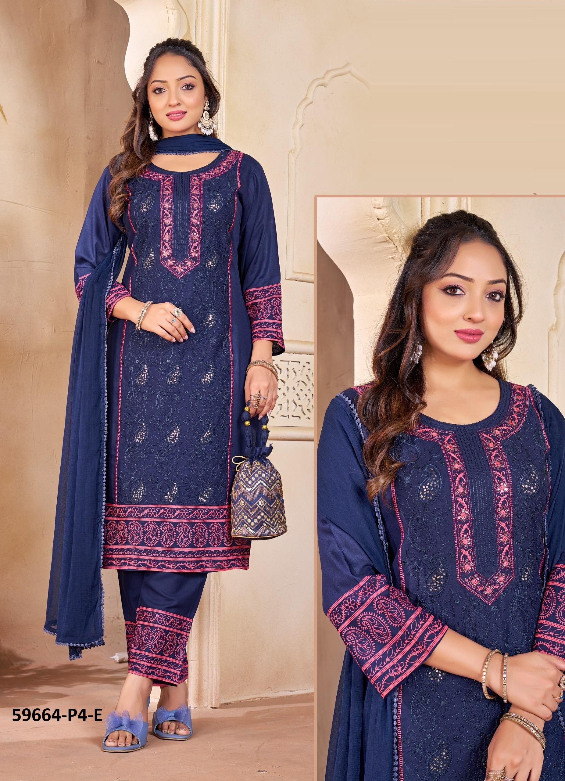 RAYON P4 - Catalog # 59664 (Set of 7 SIZE-SETS [Readymade Salwar Suits]) by Brand RED FEATHER