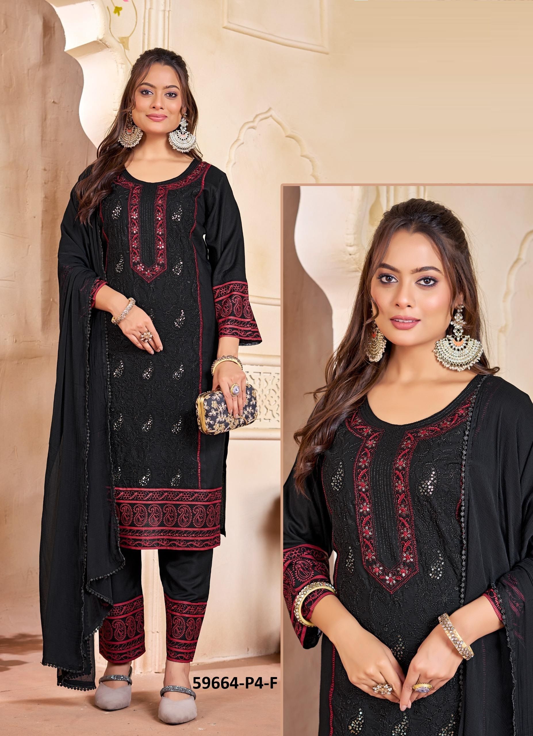 RAYON P4 - Catalog # 59664 (Set of 7 SIZE-SETS [Readymade Salwar Suits]) by Brand RED FEATHER