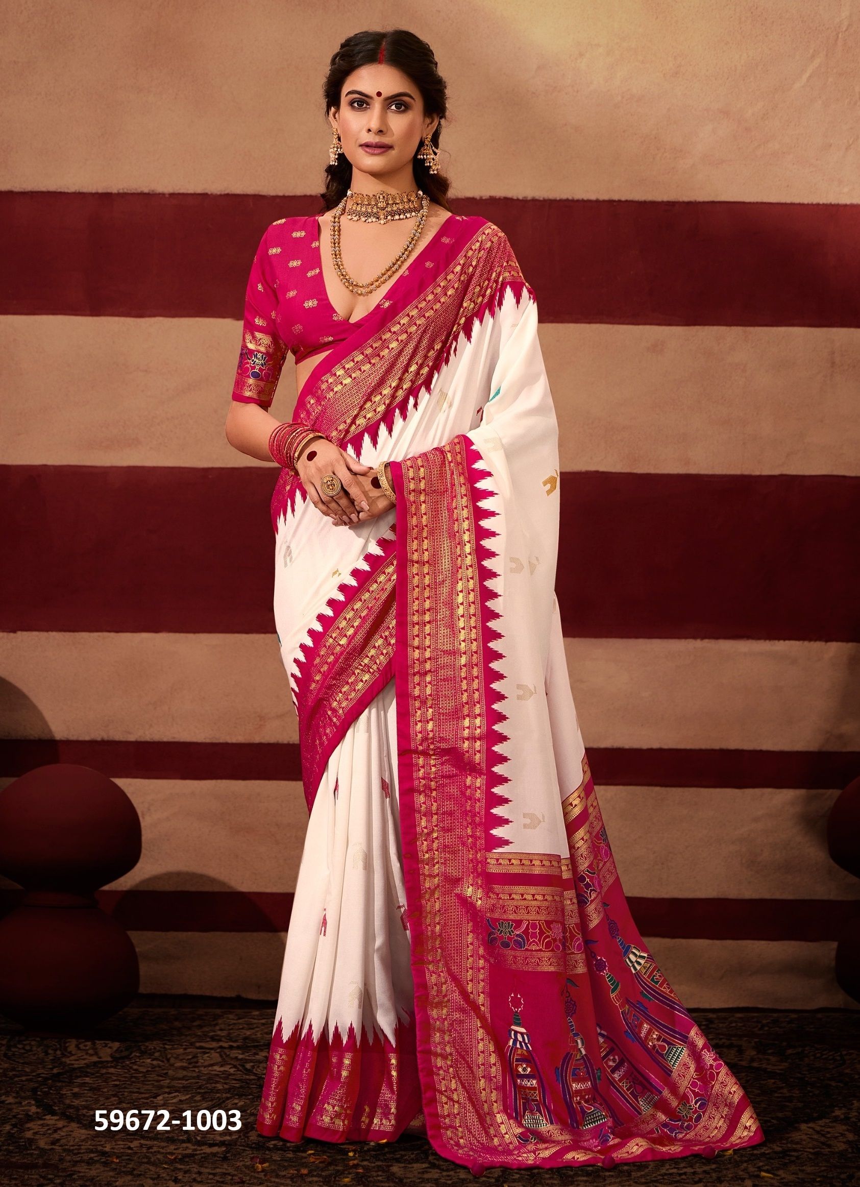 TEMPLE SILK - Catalog # 59672 (Set of 6 Sarees) by Brand SHUBH SHREE CREATIONS