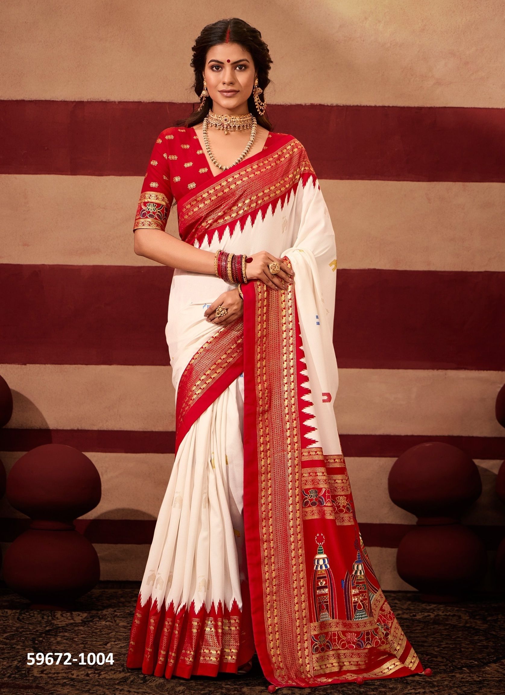 TEMPLE SILK - Catalog # 59672 (Set of 6 Sarees) by Brand SHUBH SHREE CREATIONS