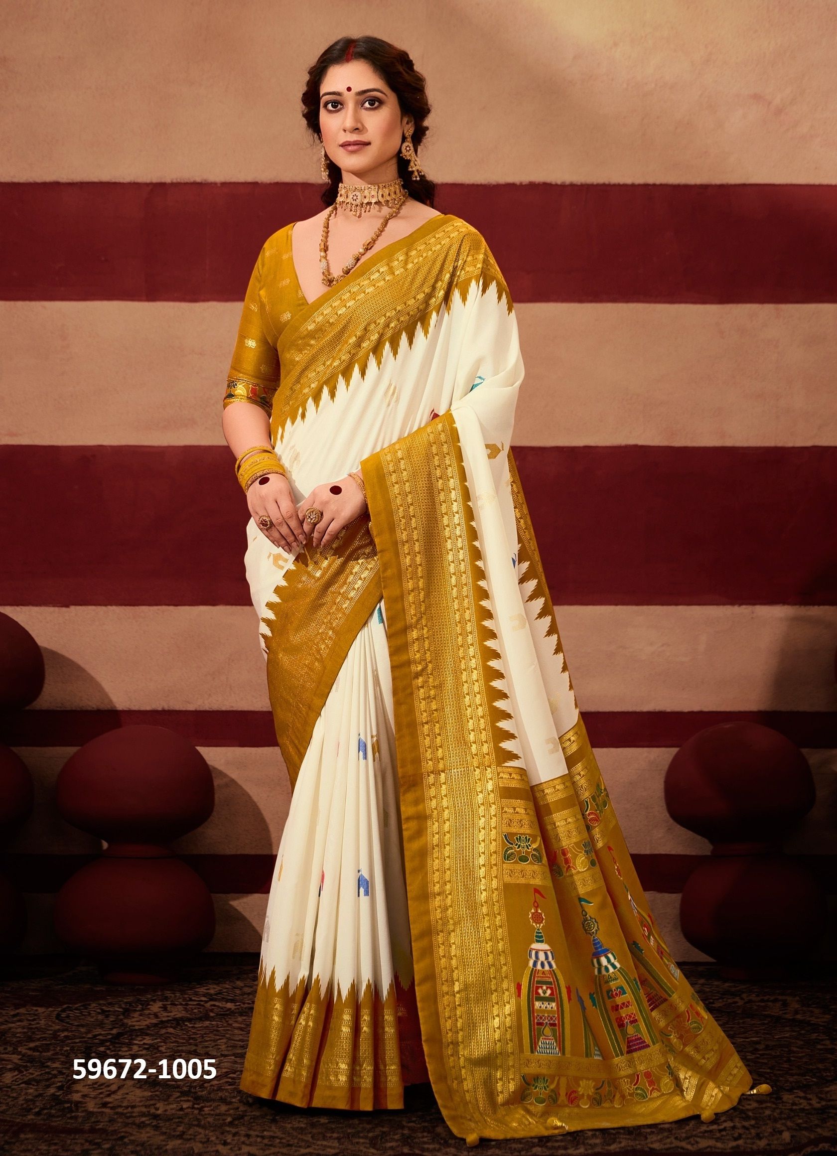 TEMPLE SILK - Catalog # 59672 (Set of 6 Sarees) by Brand SHUBH SHREE CREATIONS