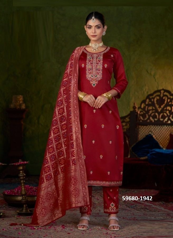 GOLDIE - Catalog # 59680 (Set of 4 Semi-Stitched / Un-Stitched Suits) by Brand KALARANG