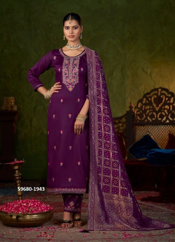 GOLDIE - Catalog # 59680 (Set of 4 Semi-Stitched / Un-Stitched Suits) by Brand KALARANG