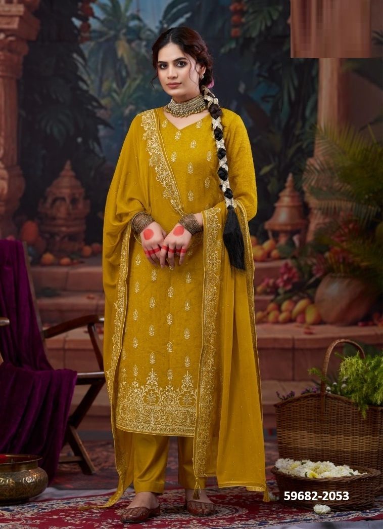BINDU - Catalog # 59682 (Set of 4 Semi-Stitched / Un-Stitched Suits) by Brand KALARANG