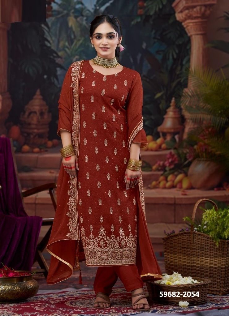 BINDU - Catalog # 59682 (Set of 4 Semi-Stitched / Un-Stitched Suits) by Brand KALARANG