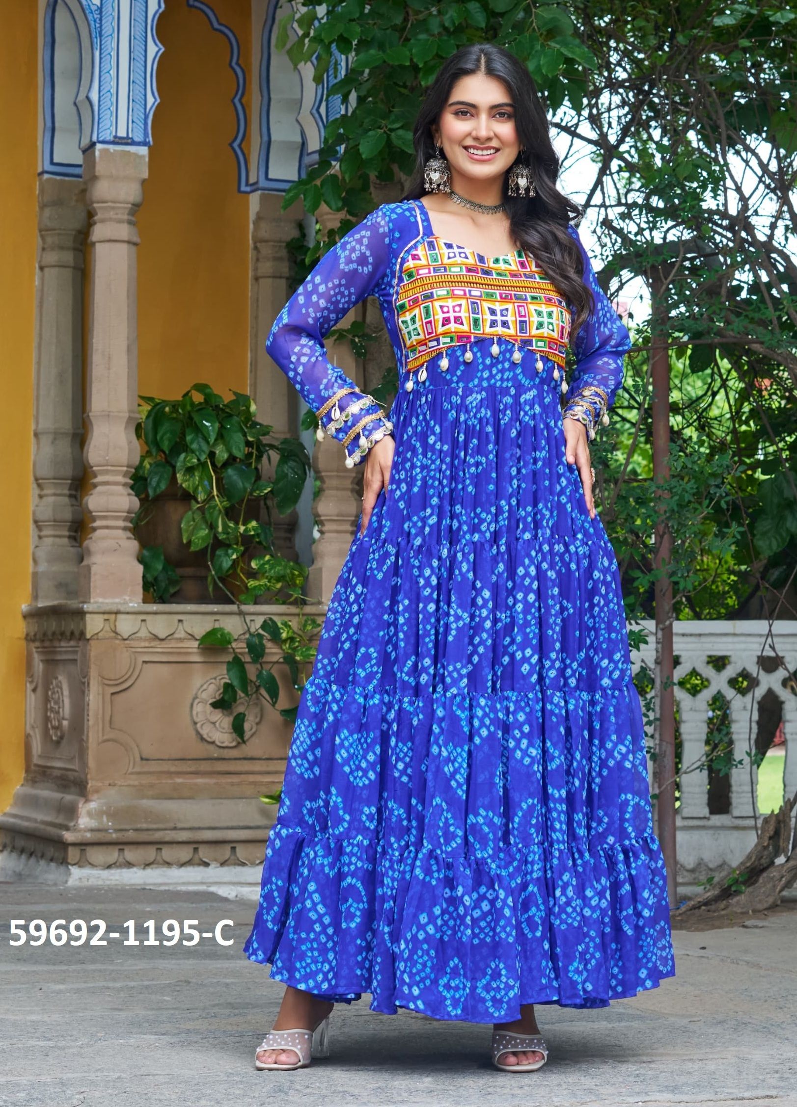 NAVRATRI SERIES 1195 - Catalog # 59692 (Set of 5 Readymade Gowns) by Brand AABHARAN