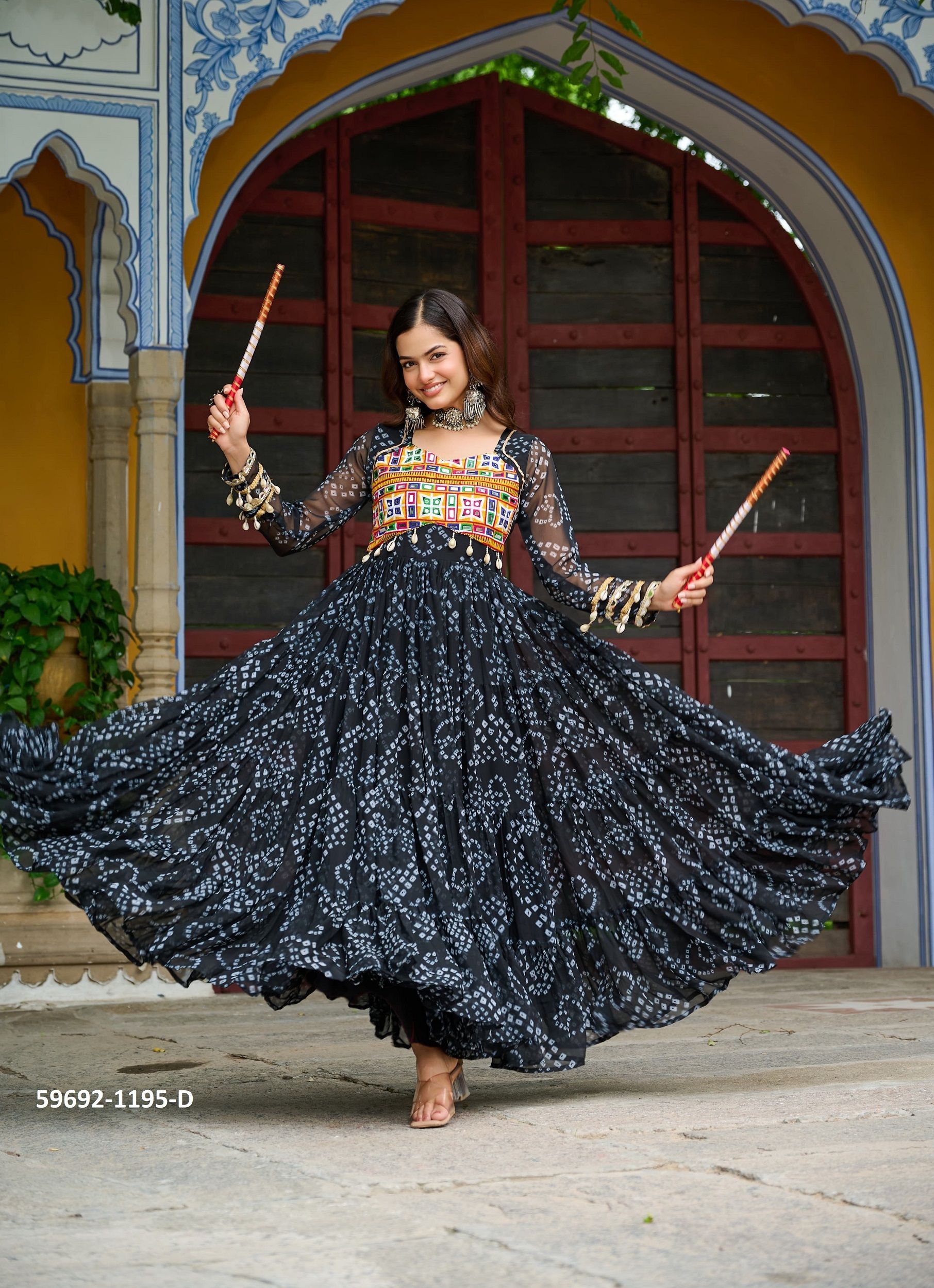 NAVRATRI SERIES 1195 - Catalog # 59692 (Set of 5 Readymade Gowns) by Brand AABHARAN