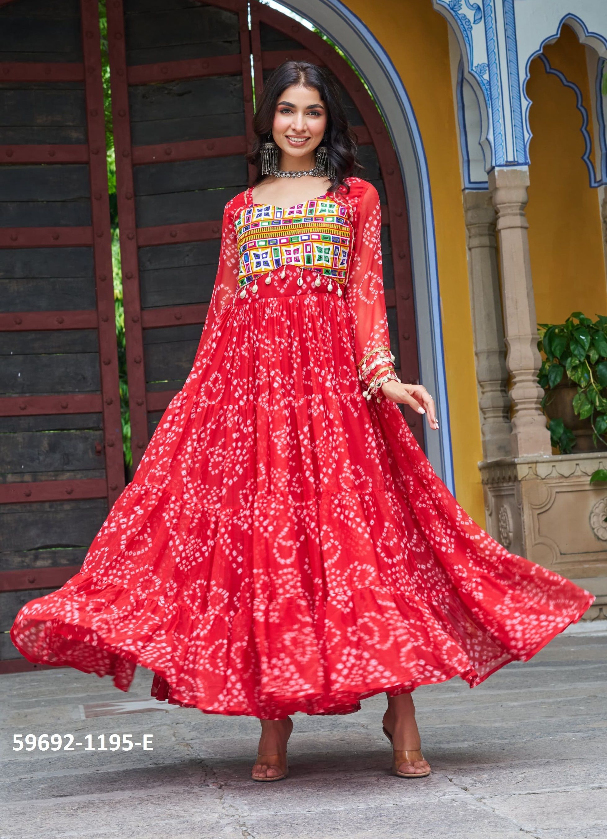 NAVRATRI SERIES 1195 - Catalog # 59692 (Set of 5 Readymade Gowns) by Brand AABHARAN