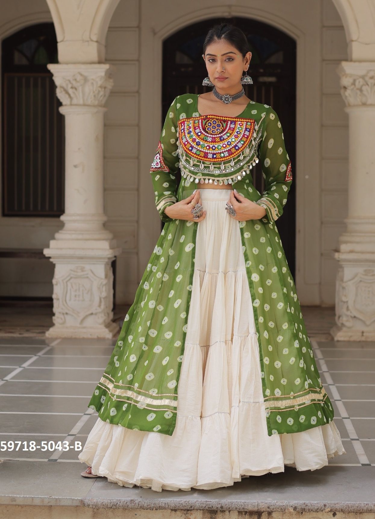 NAVRATRI CHOLI & SKIRT SET - Catalog # 59718 (Set of 6 Readymade Lehengas) by Brand MEHERIYA