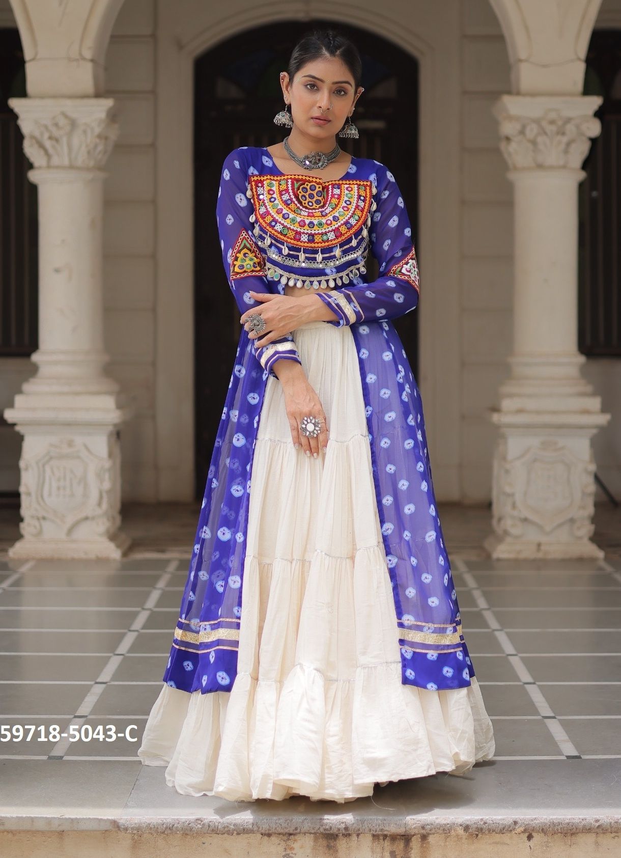 NAVRATRI CHOLI & SKIRT SET - Catalog # 59718 (Set of 6 Readymade Lehengas) by Brand MEHERIYA